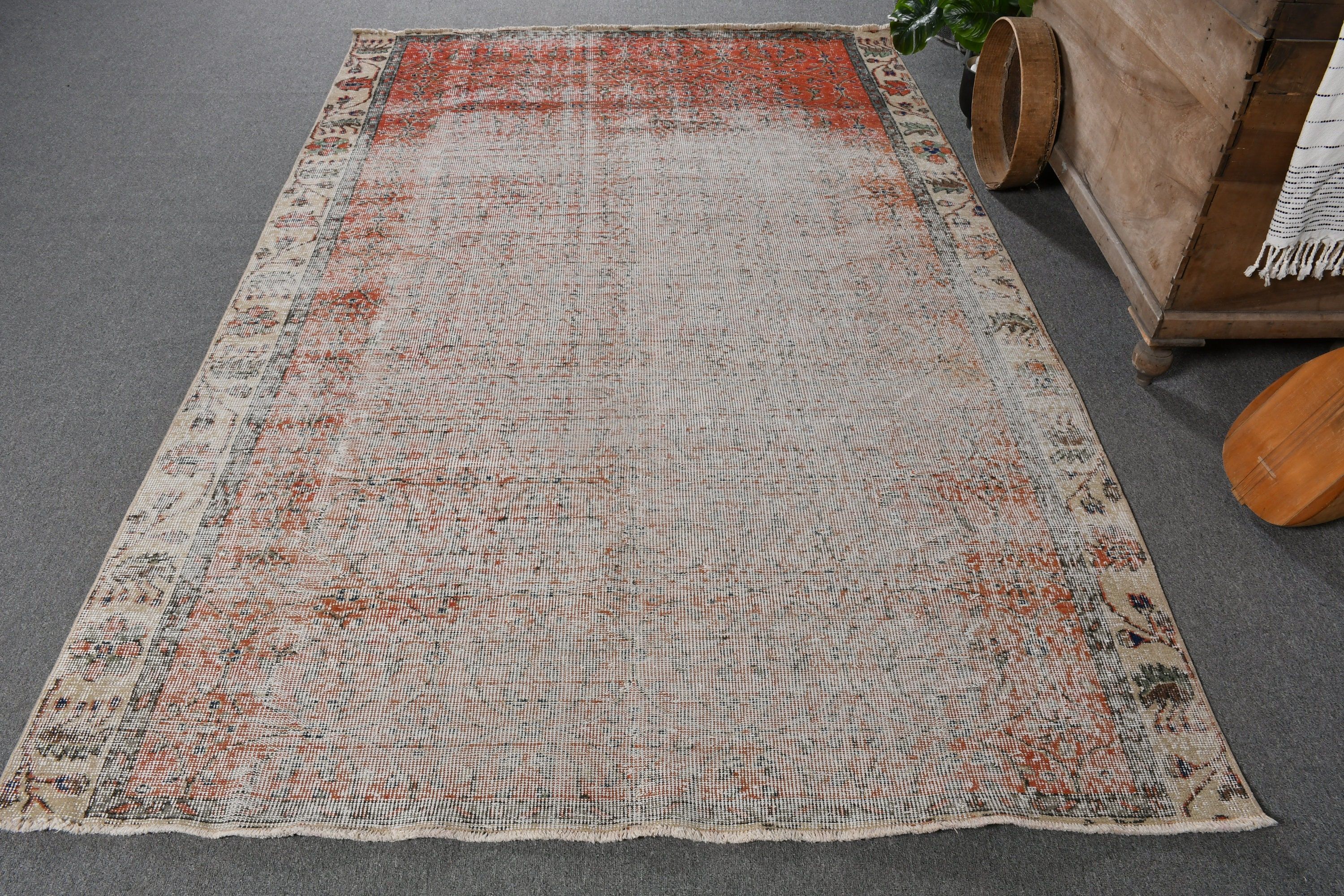 Oturma Odası Halısı, Yemek Odası Halıları, 5.4x8.5 ft Büyük Halı, Türk Halısı, Pastel Halı, Kırmızı Yün Halılar, Yatak Odası Halıları, Vintage Halı