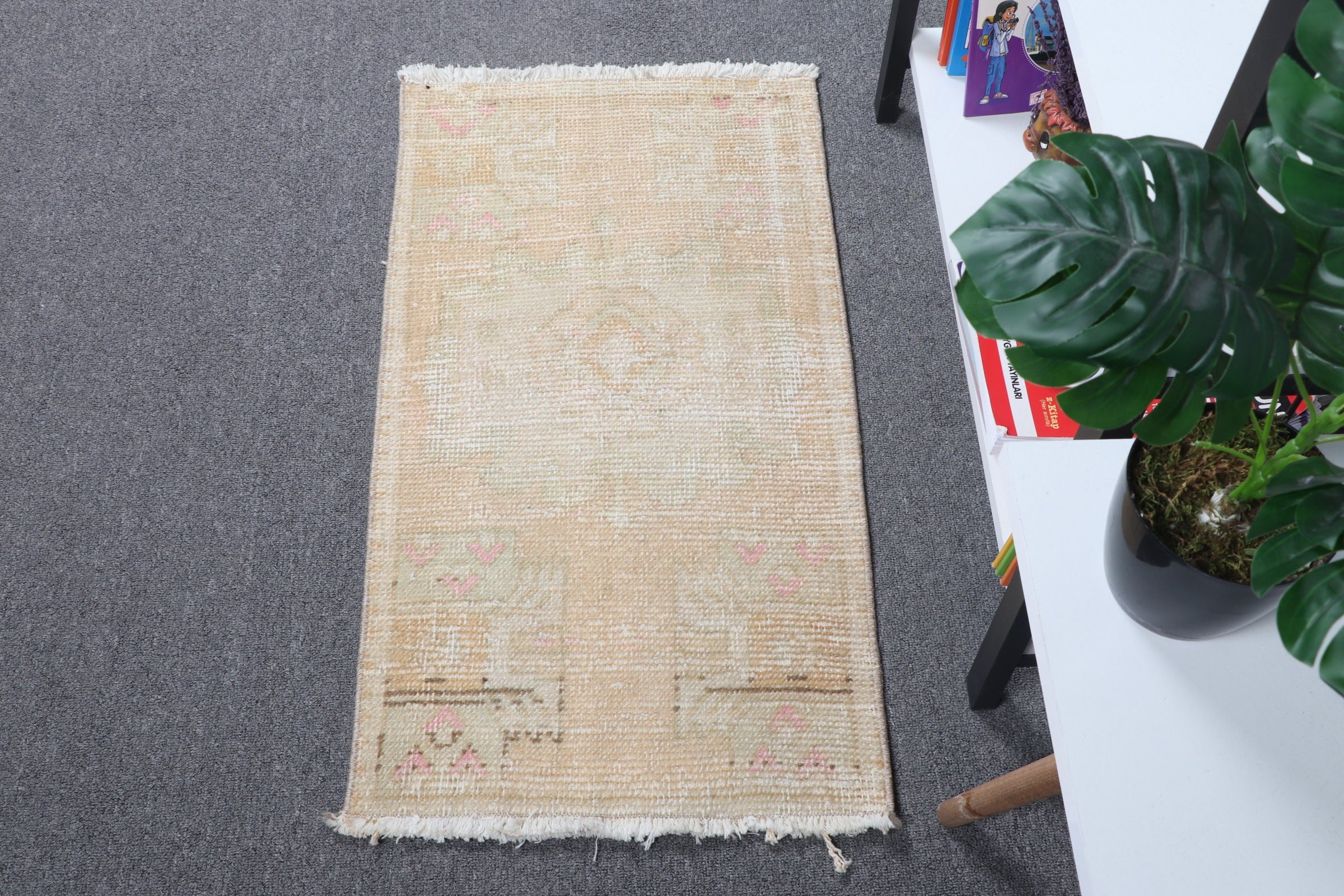 1.5x2.8 ft Small Rugs, Kitchen Rugs, Door Mat Rug, Cool Rugs, Rugs for Kitchen, Vintage Rug, Beige Floor Rug, Entry Rug, Turkish Rug