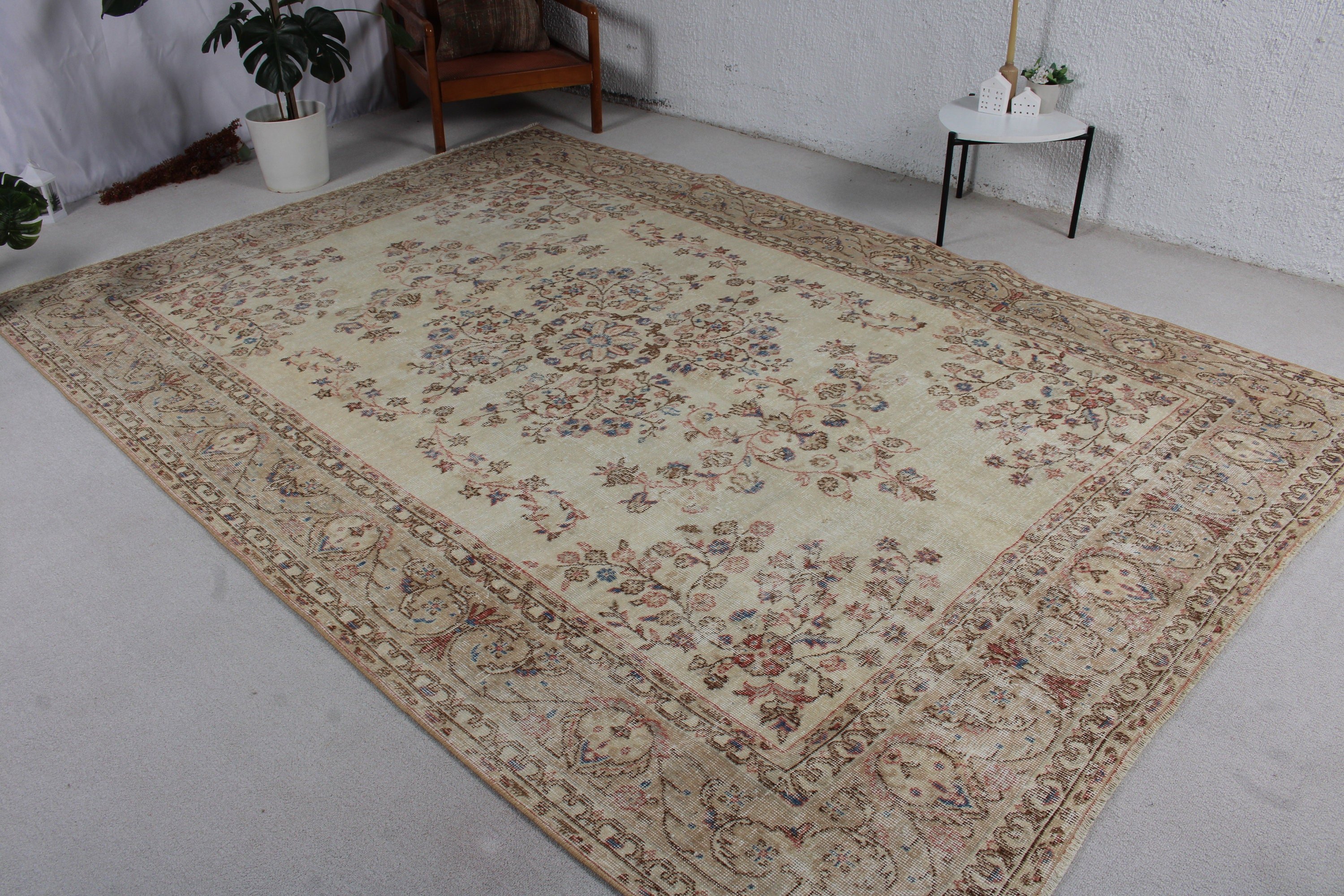 Antique Rugs, Floor Rug, Beige Moroccan Rug, Vintage Rug, Oversize Vintage Rugs, Turkish Rug, Salon Rug, 7.2x10.5 ft Oversize Rugs