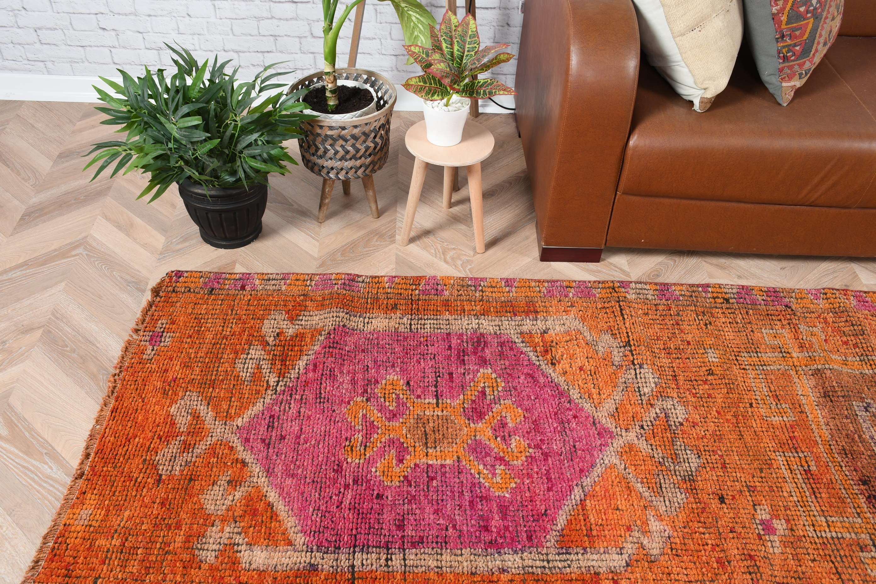 Vintage Halı, Turuncu 2.8x7.1 ft Runner Halı, Antika Halılar, Dış Mekan Halısı, Merdiven Halıları, Türk Halısı, Koridor Halısı