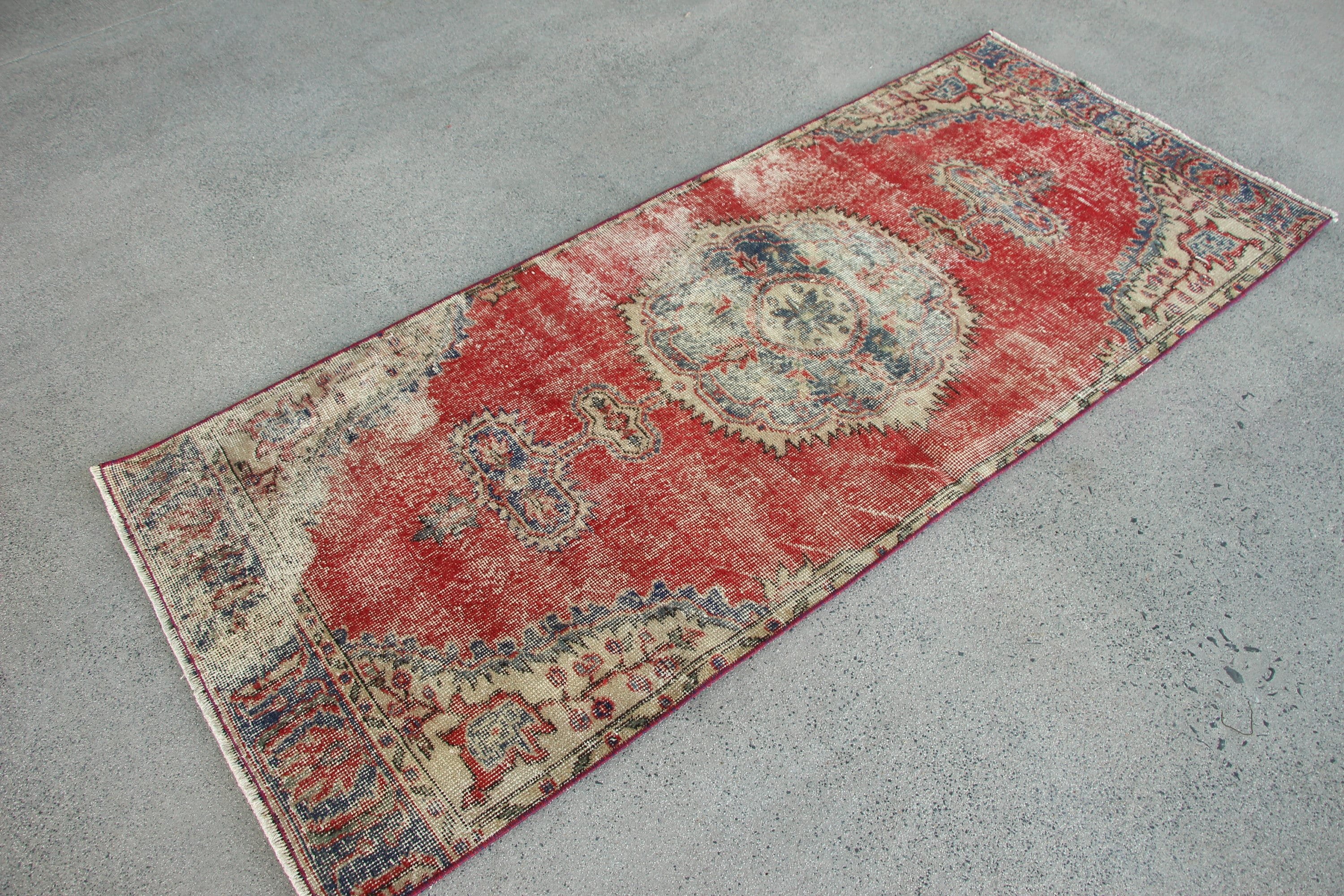 Vintage Rug, Floor Rug, Antique Rugs, Nursery Rugs, Bedroom Rug, Rugs for Bedroom, 2.7x6.5 ft Accent Rugs, Red Cool Rug, Turkish Rugs