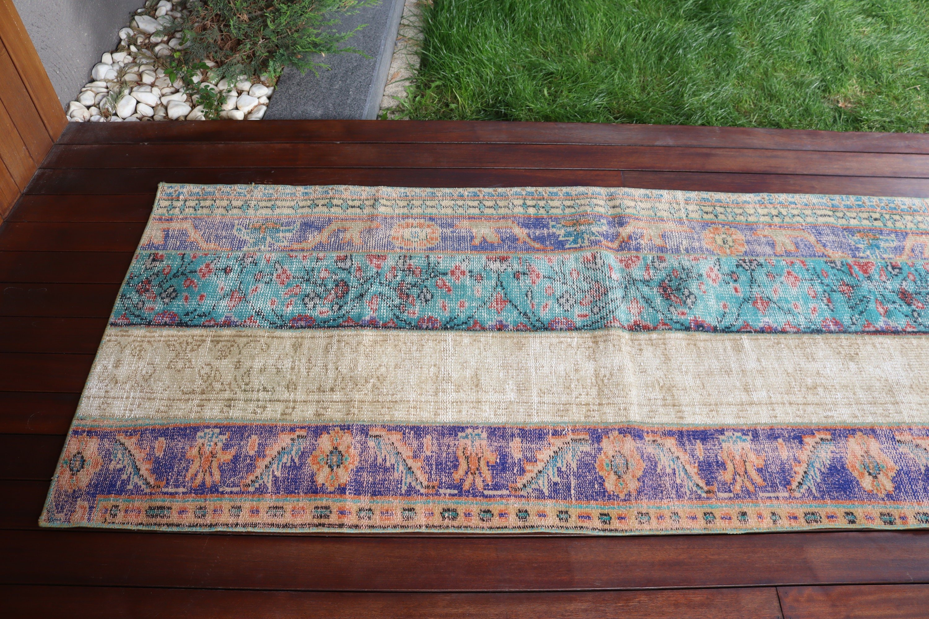 Lüks Halı, Mavi Modern Halı, Oushak Halıları, Giriş Halısı, Vintage Halılar, Modern Halılar, Türk Halıları, Vintage Vurgulu Halılar, 2,8x6,8 ft Accent Halı