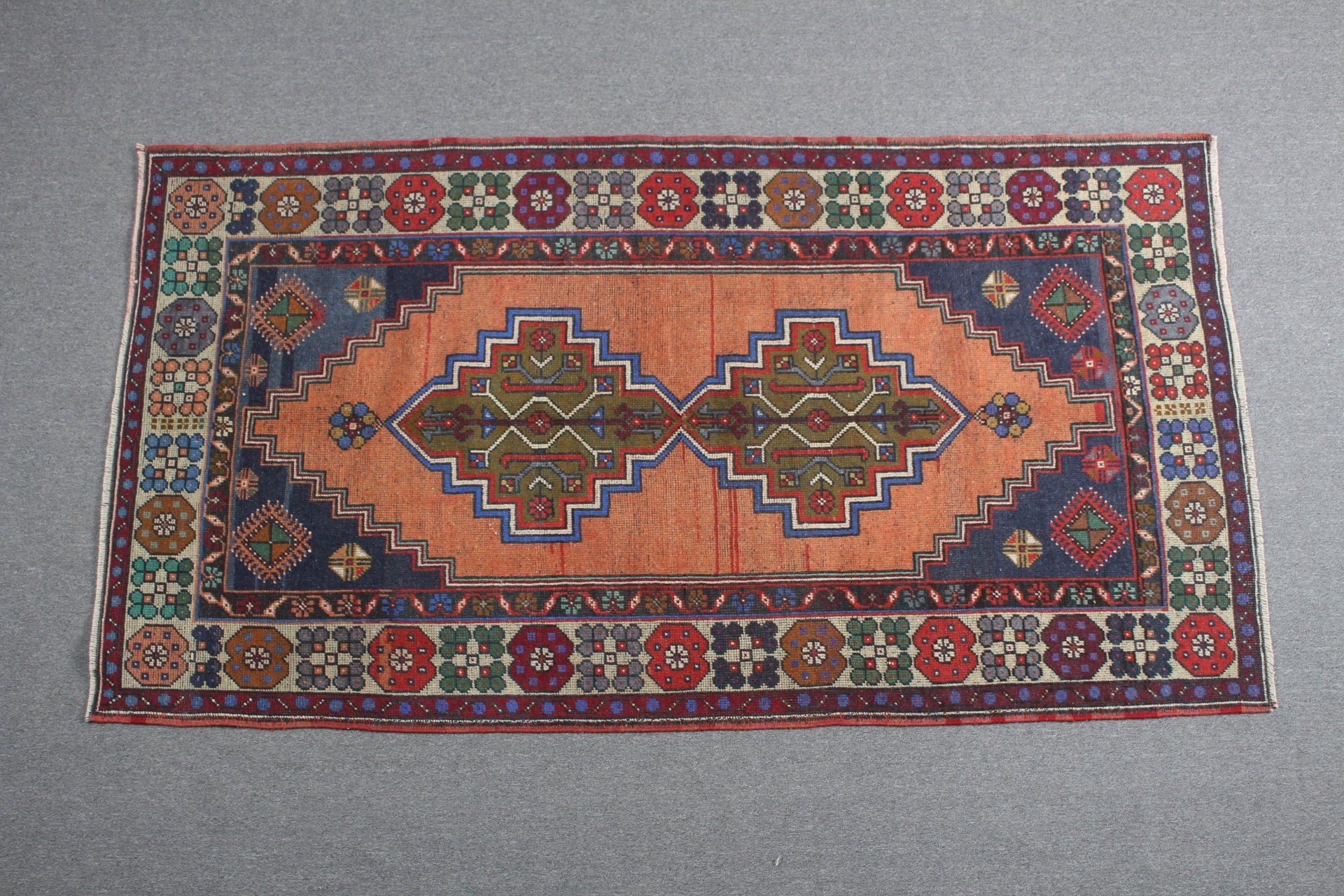 Oushak Rug, 3.8x7.3 ft Area Rugs, Turkish Rug, Floor Rugs, Vintage Rug, Moroccan Rug, Nursery Rugs, Orange Home Decor Rug, Tribal Rug