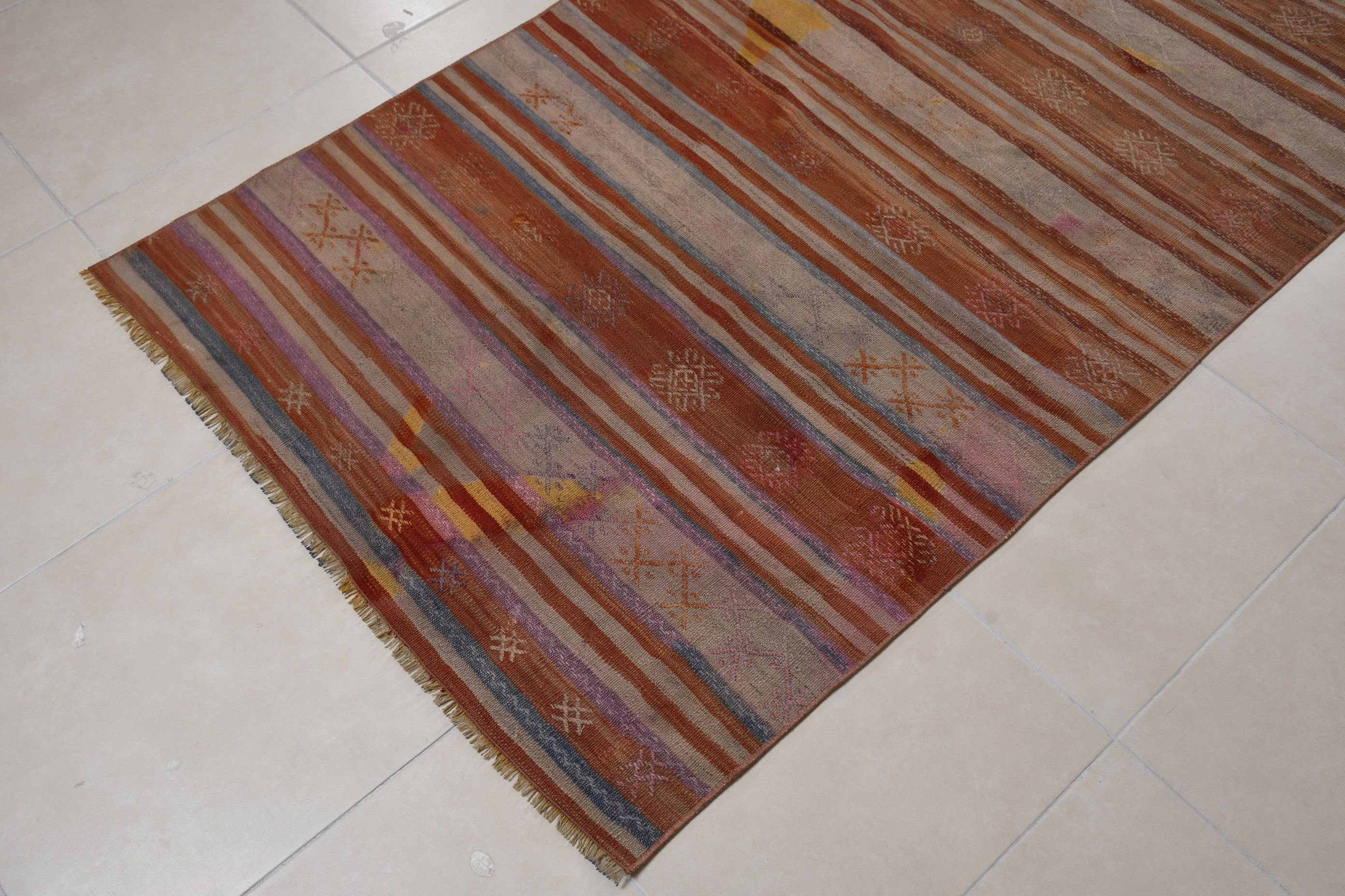 Nostaljik Kilim, 113x223 cm Oturma odası Kilim, Ev Kilim, Anadolu Kilim, Antre Kilim, Antre Kilim, Antre Kilim, Kahverengi Mutfak Kilim