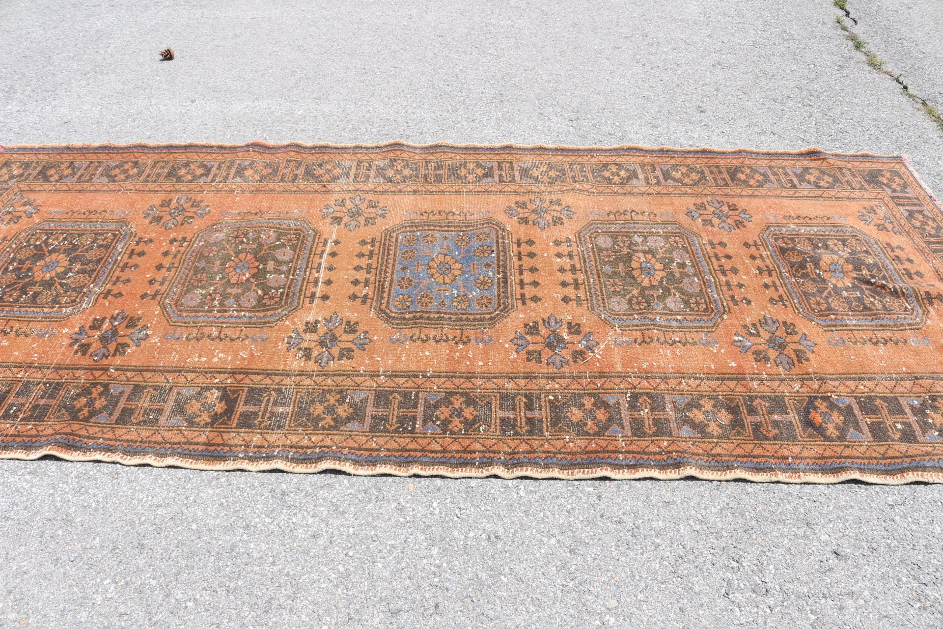 Vintage Halı, Ev Dekor Halısı, Yer Halısı, Oturma Odası Halısı, Salon Halıları, Türk Halısı, Mutfak Halıları, Turuncu Yün Halı, 4,7x10,7 ft Büyük Halılar