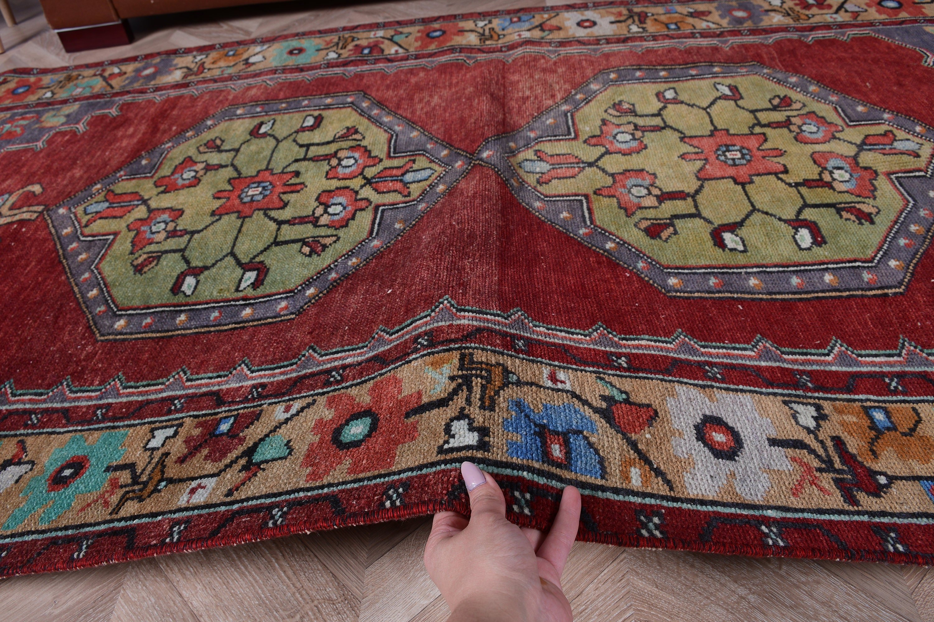 Vintage Rugs, Floor Rug, Rugs for Kitchen, Wool Rug, 3.7x8.8 ft Area Rugs, Turkish Rug, Red Antique Rug, Home Decor Rug, Dining Room Rugs