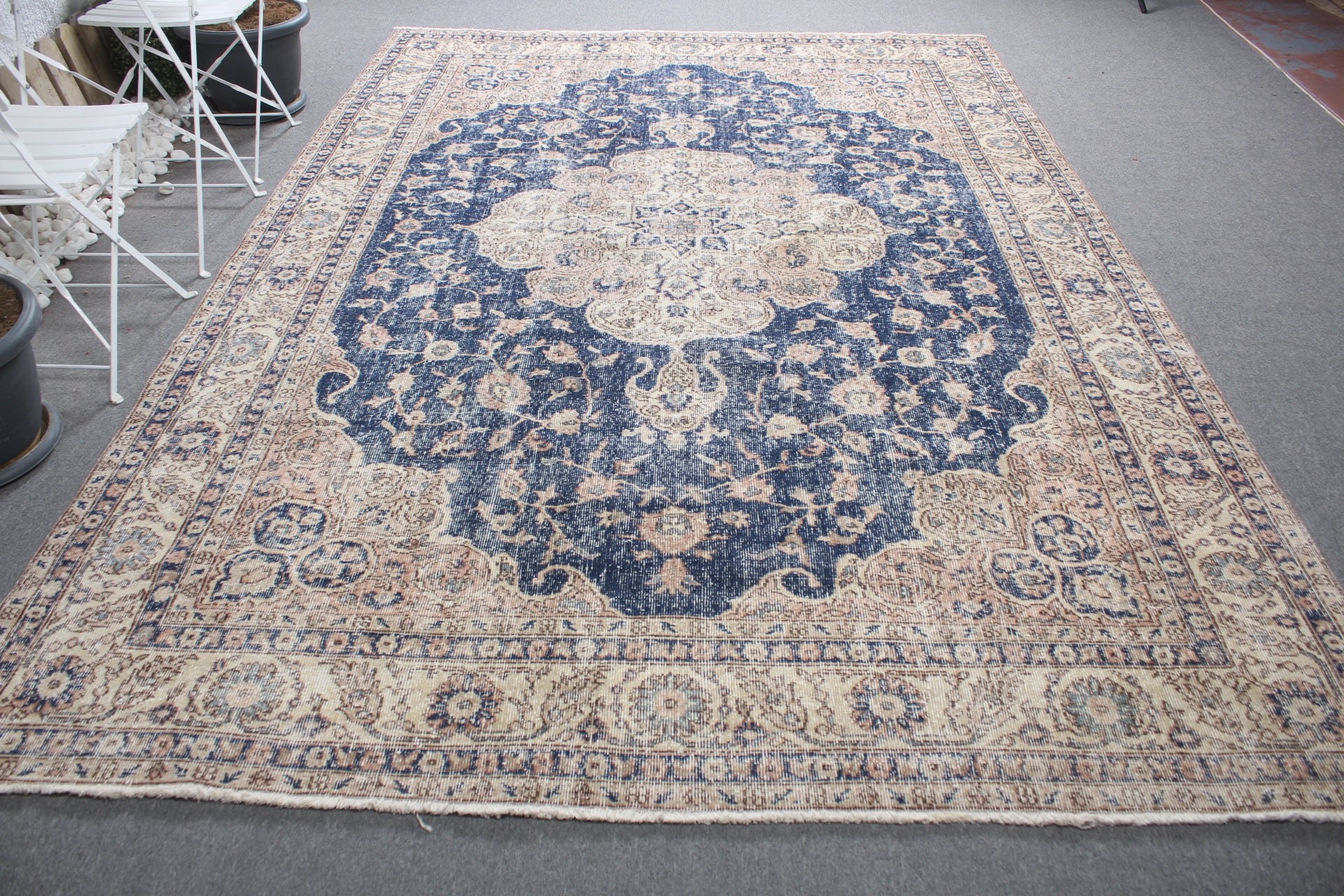 Antique Rug, Vintage Rugs, Turkish Rug, Salon Rug, 7.4x10.6 ft Oversize Rugs, Saloon Rug, Blue Cool Rug, Nomadic Rug, Art Rug