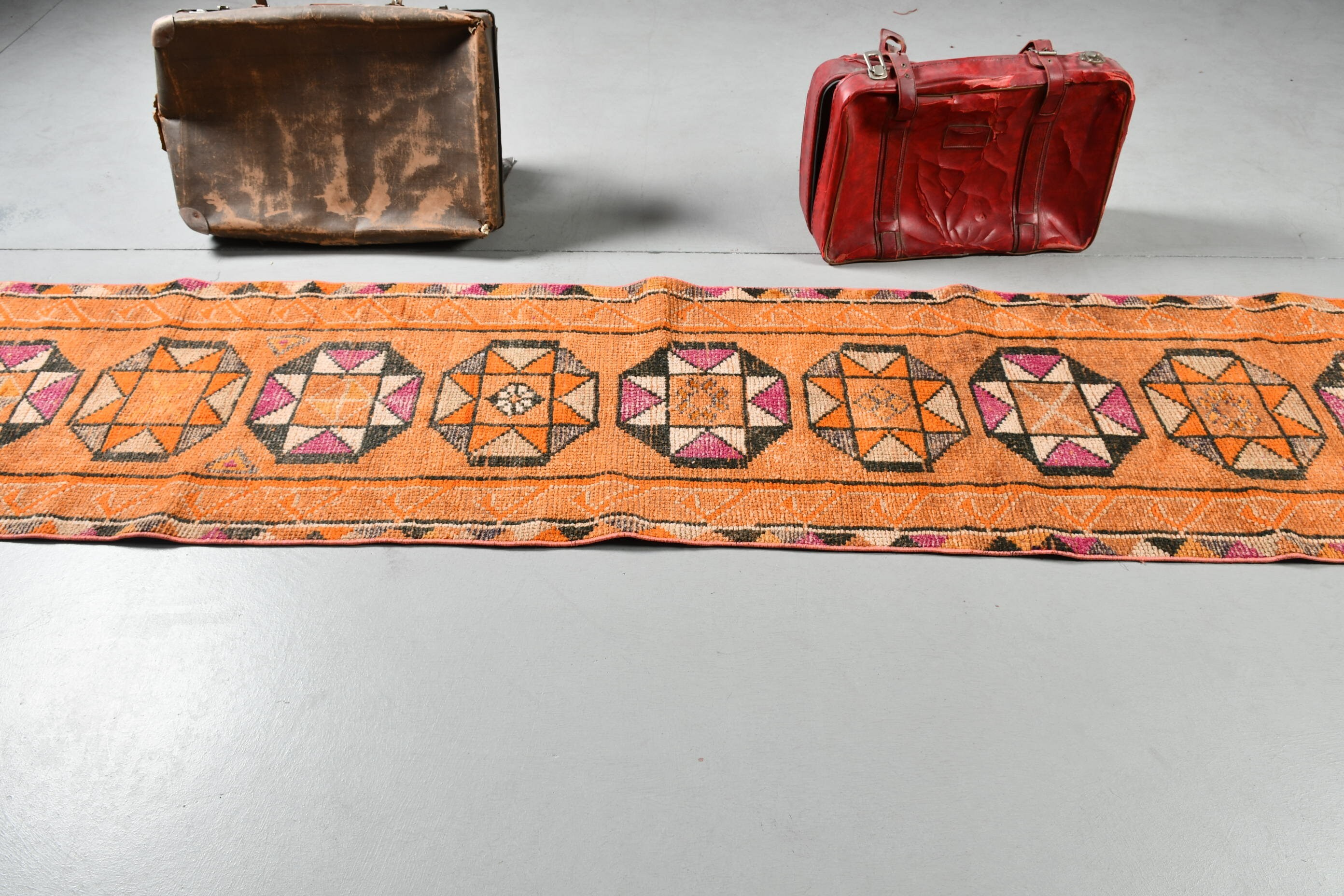 Corridor Rugs, Orange  2.4x12.3 ft Runner Rug, Vintage Rug, Rugs for Runner, Antique Rug, Oushak Rug, Stair Rugs, Turkish Rug