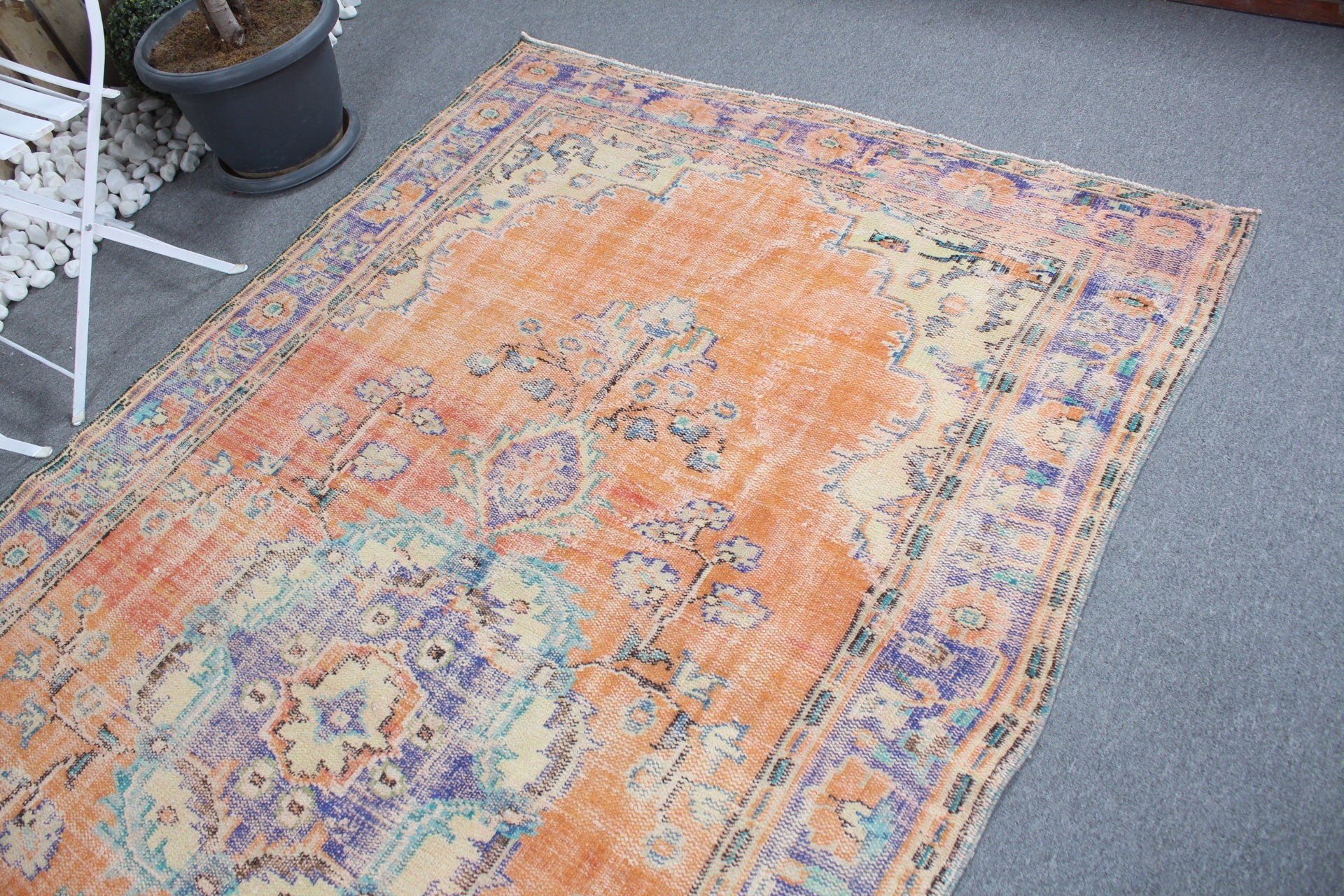 Home Decor Rugs, Boho Rug, Vintage Rug, Orange Kitchen Rug, Living Room Rugs, Bedroom Rug, Turkish Rug, 5.4x9.5 ft Large Rug, Kitchen Rugs