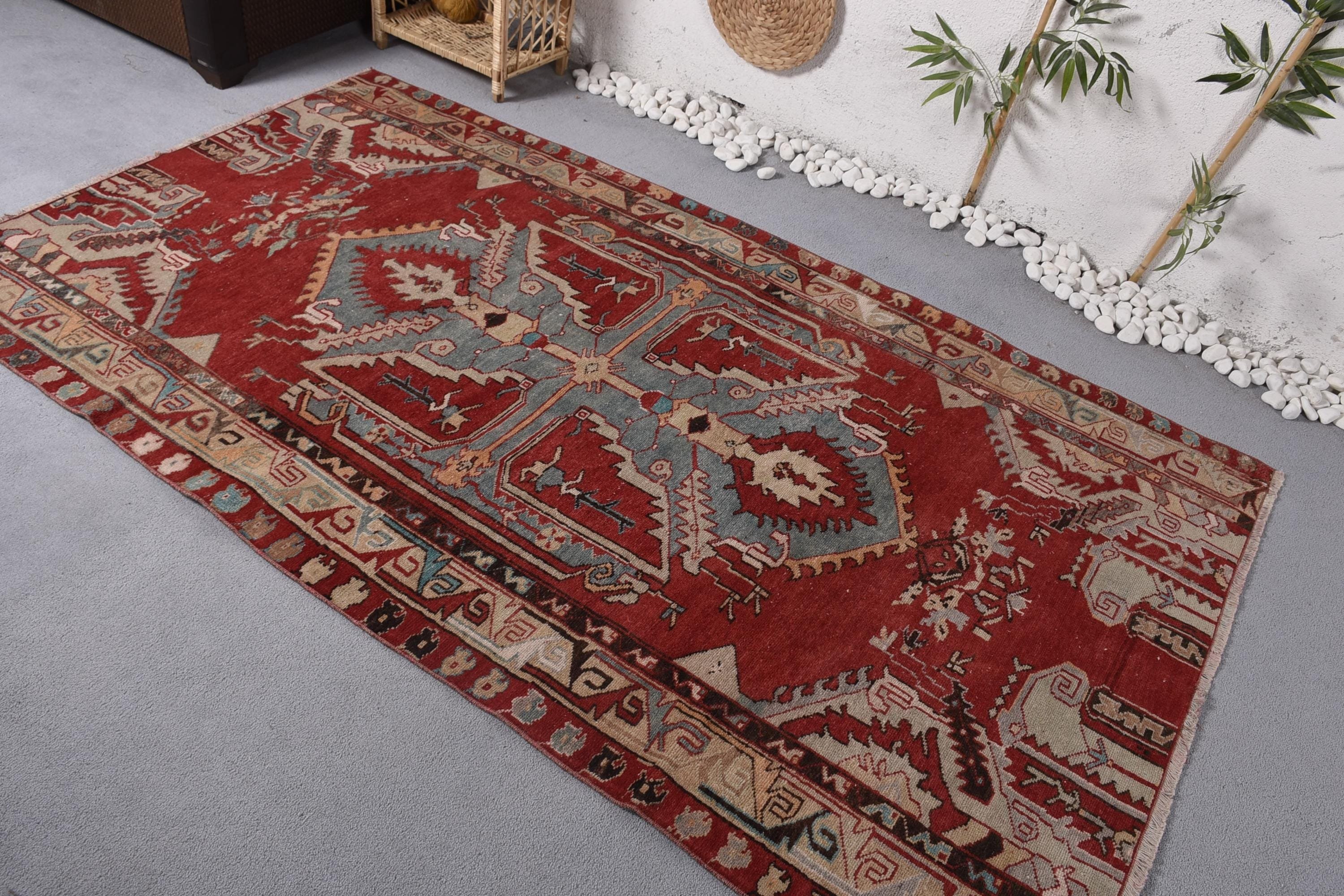 Luxury Rug, Vintage Rug, Kitchen Rug, Large Area Rug Rugs, 4.5x8 ft Area Rugs, Rugs for Nursery, Turkish Rug, Red Floor Rug