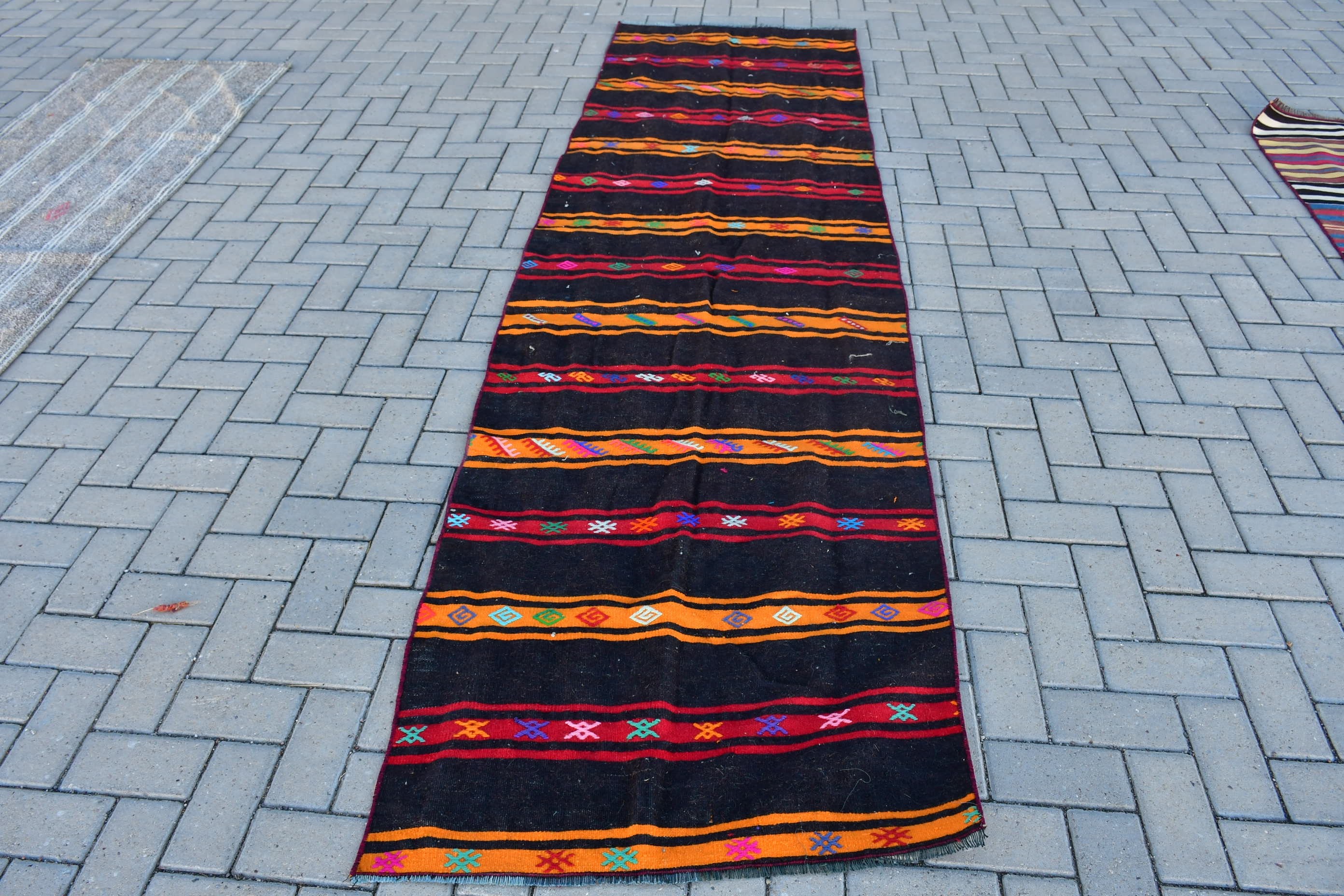 Corridor Rug, Black Antique Rugs, Rugs for Runner, 2.9x10.2 ft Runner Rug, Floor Rug, Wool Rug, Cool Rugs, Vintage Rugs, Kilim, Turkish Rug
