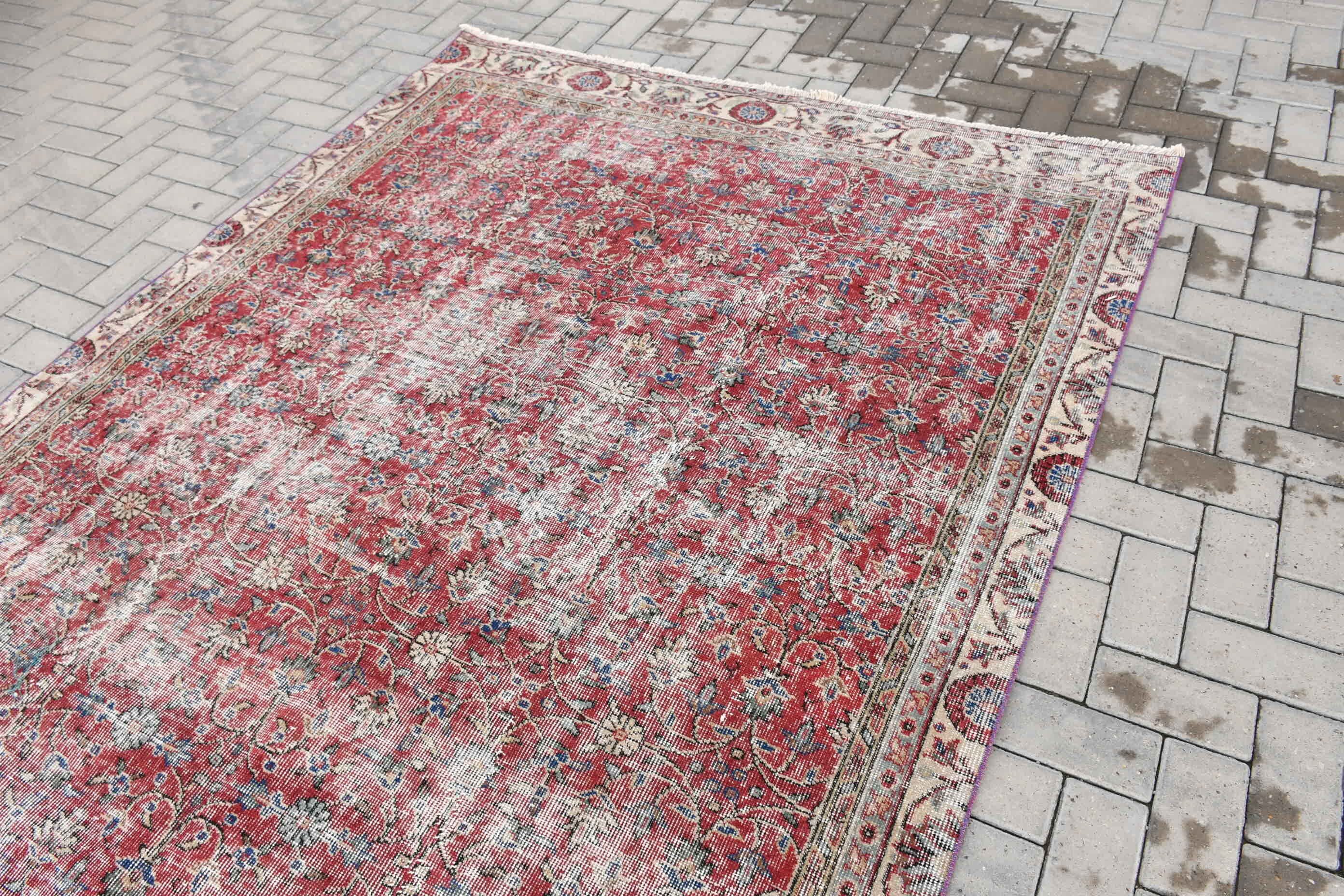 Salon Halısı, Vintage Halı, Kırmızı 6x10.2 ft Büyük Halılar, Ev Dekor Halıları, Türk Halısı, Yatak Odası Halısı, Özel Halı