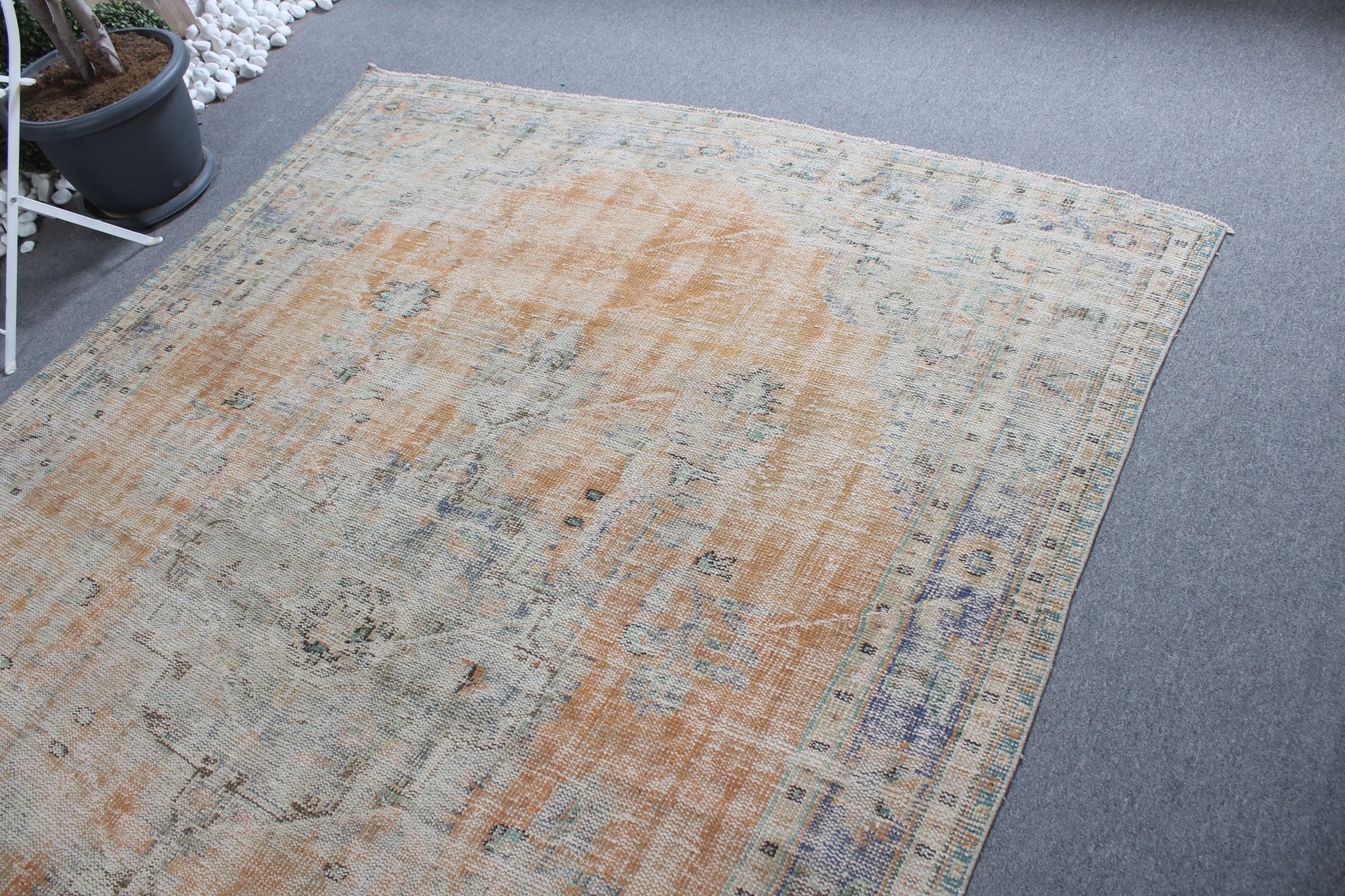 Bedroom Rug, Wool Rugs, Turkish Rugs, Eclectic Rug, Anatolian Rug, Dining Room Rugs, 6.3x8.6 ft Large Rug, Vintage Rug, Orange Wool Rugs