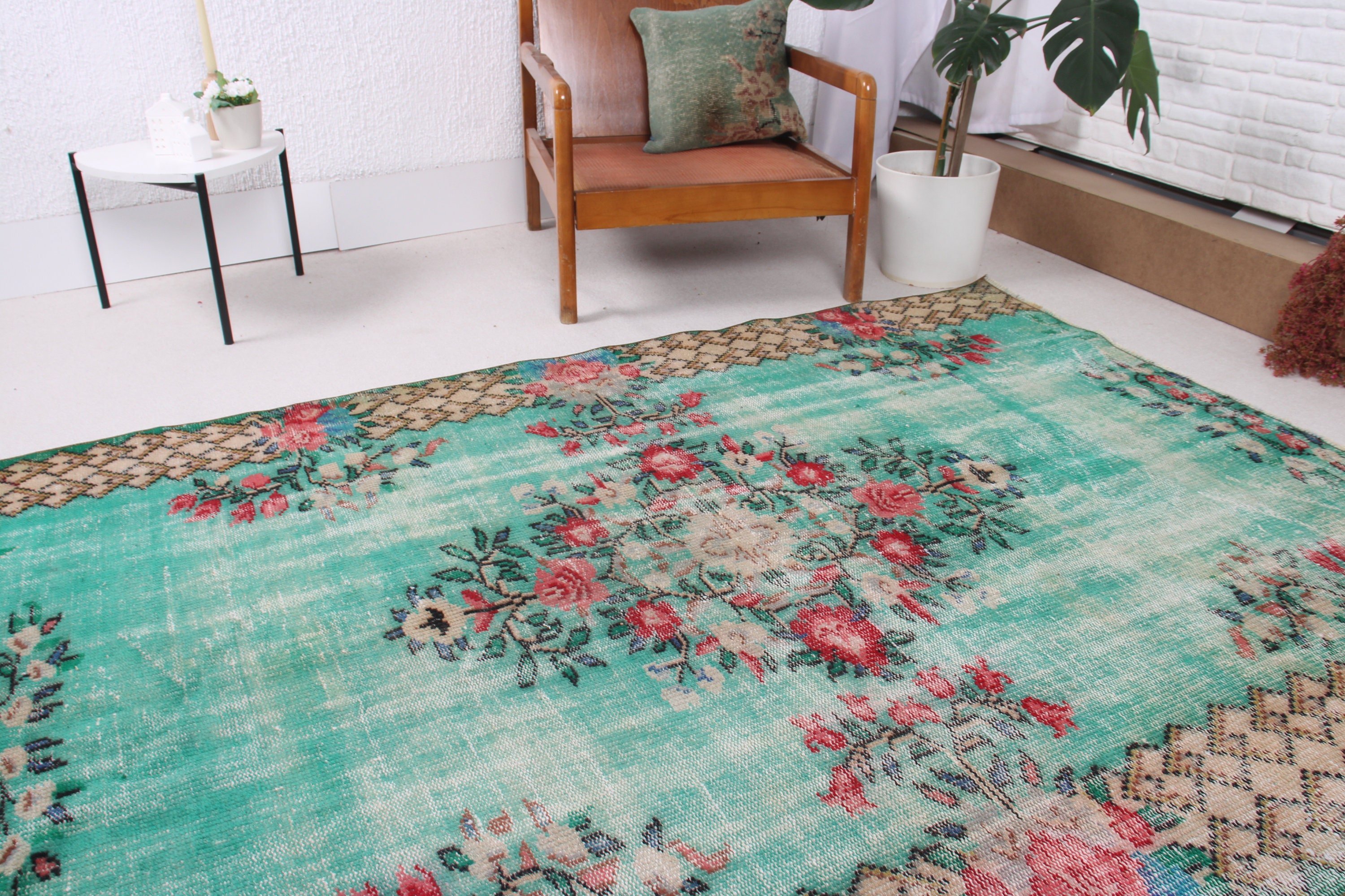 Boho Rugs, 5.1x6.7 ft Area Rugs, Vintage Rugs, Turkish Rug, Indoor Rug, Green Anatolian Rug, Antique Rug, Rugs for Dining Room, Luxury Rugs