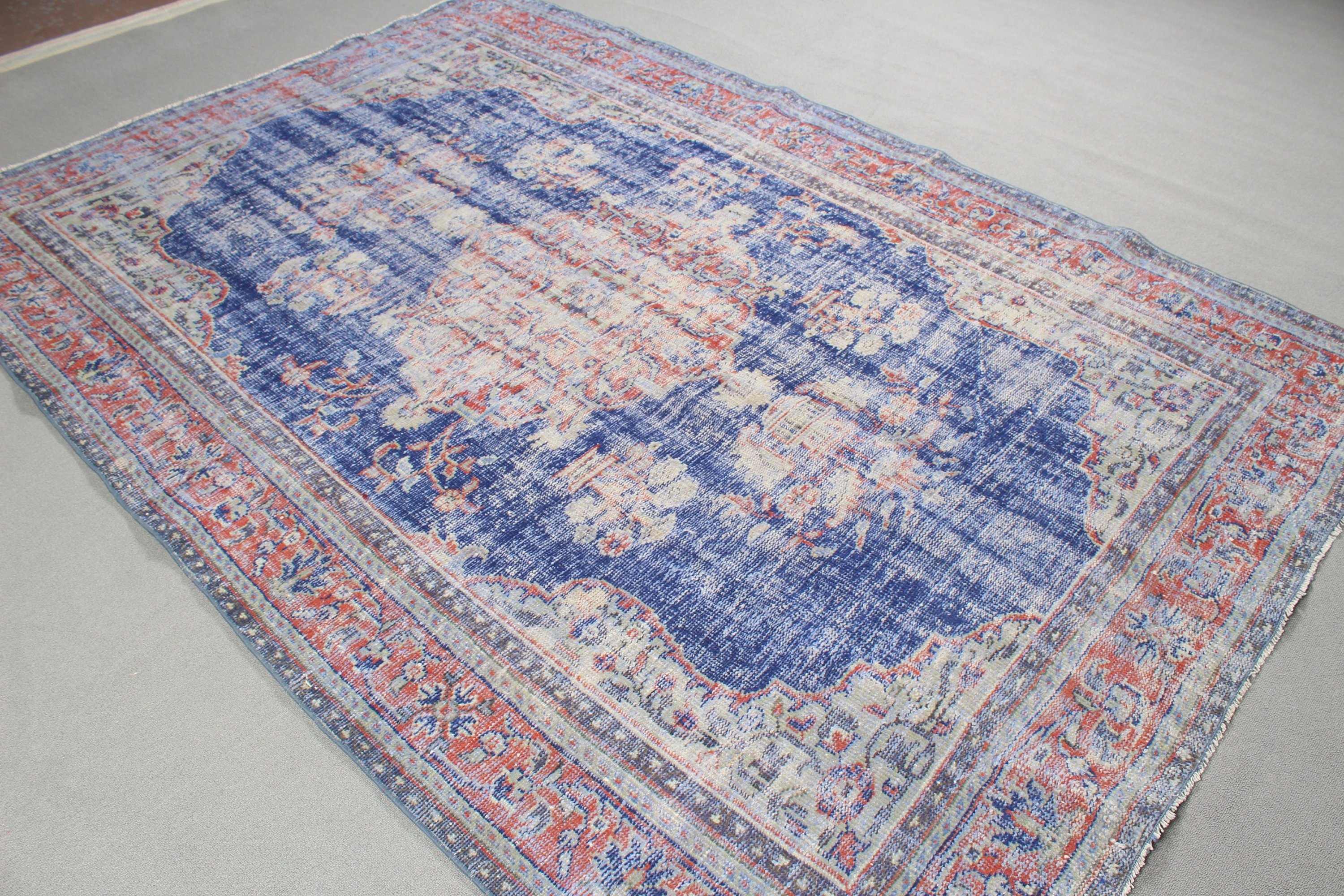 Türk Halıları, 6.3x9.1 ft Büyük Halı, Ev Dekorasyonu Halısı, Mavi Boho Halıları, Yer Halısı, Yemek Odası Halısı, Vintage Halılar, Salon Halıları, Yatak Odası Halısı