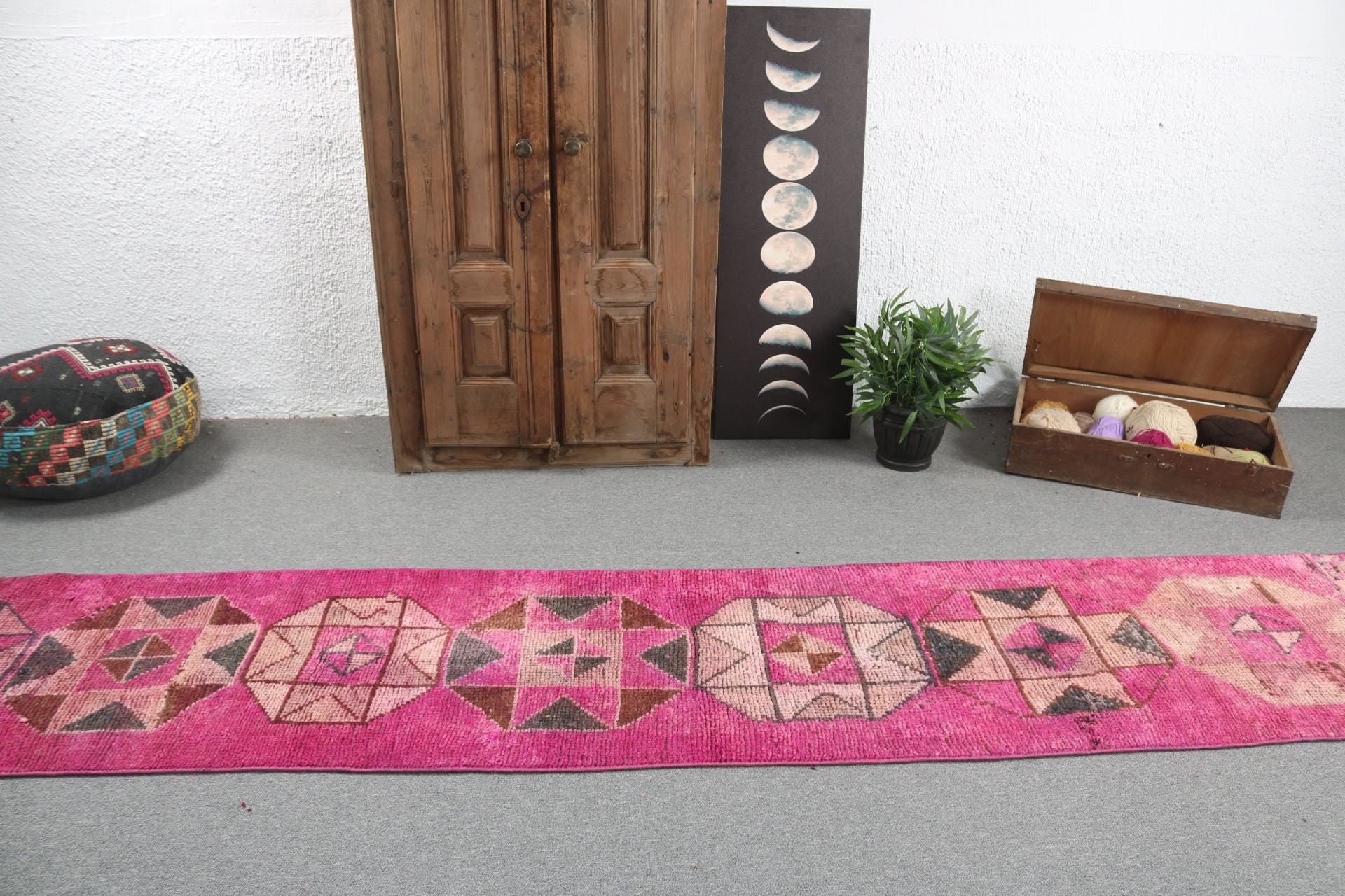 Turkish Rugs, Rugs for Runner, Wool Rug, Hallway Rugs, 2.2x12 ft Runner Rugs, Modern Rug, Corridor Rugs, Pink Cool Rug, Vintage Rug