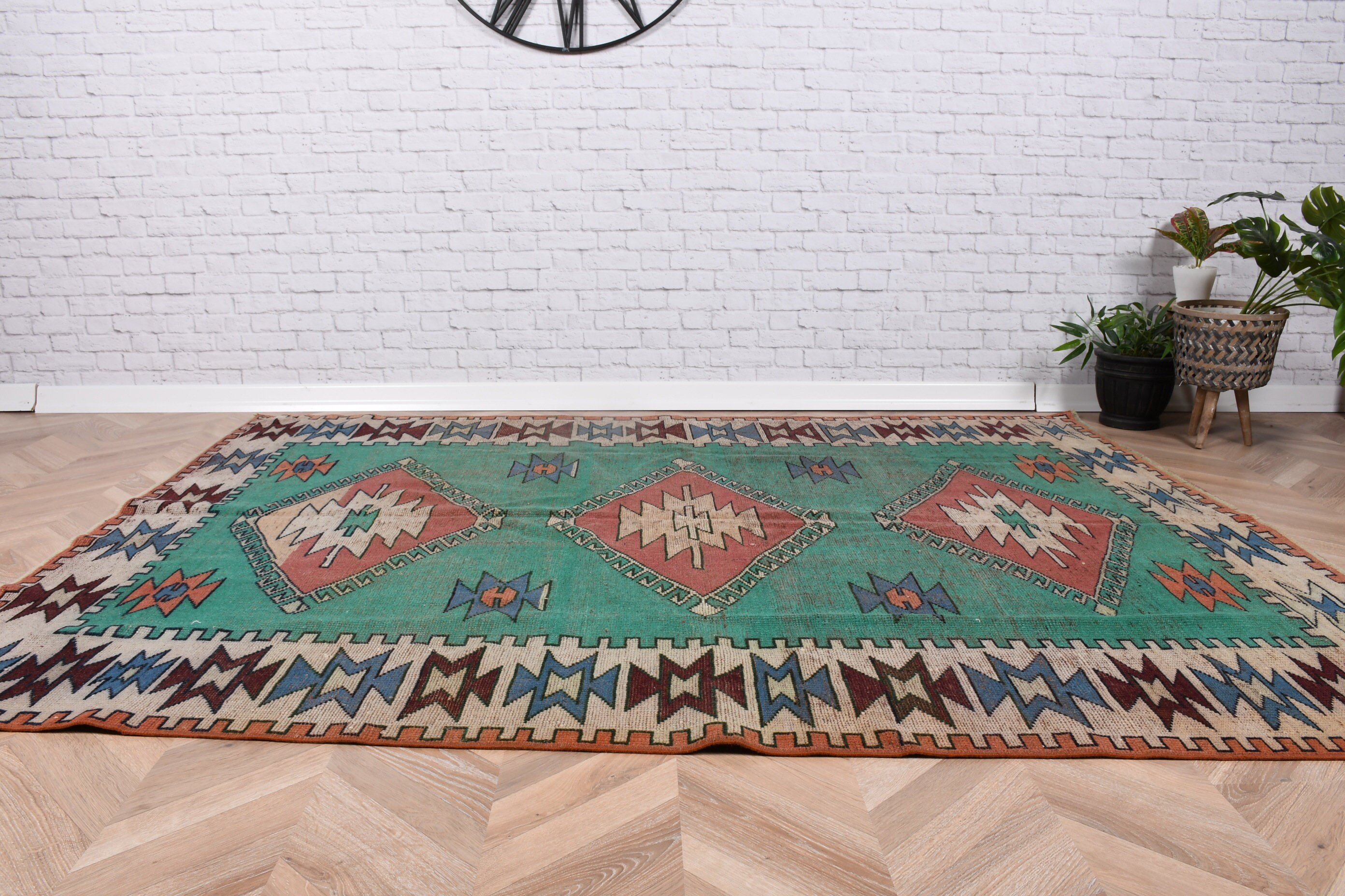 Floor Rug, Turkish Rugs, 5.3x7.1 ft Area Rugs, Rugs for Kitchen, Kilim, Bedroom Rugs, Oushak Rug, Green Boho Rugs, Kitchen Rug, Vintage Rug