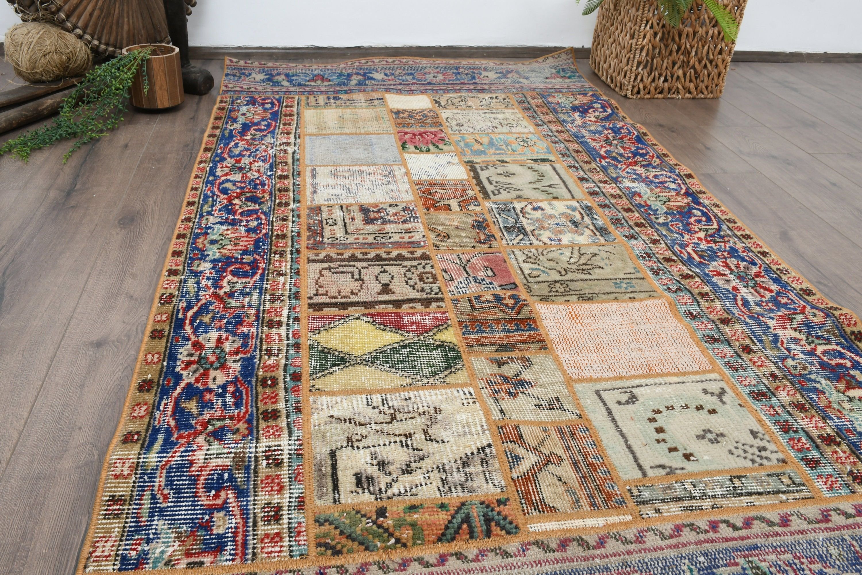 Nursery Rug, Rugs for Bedroom, Blue Antique Rugs, Vintage Rugs, Kitchen Rugs, Turkish Rug, Entry Rug, Wool Rug, 3.4x6.9 ft Accent Rug