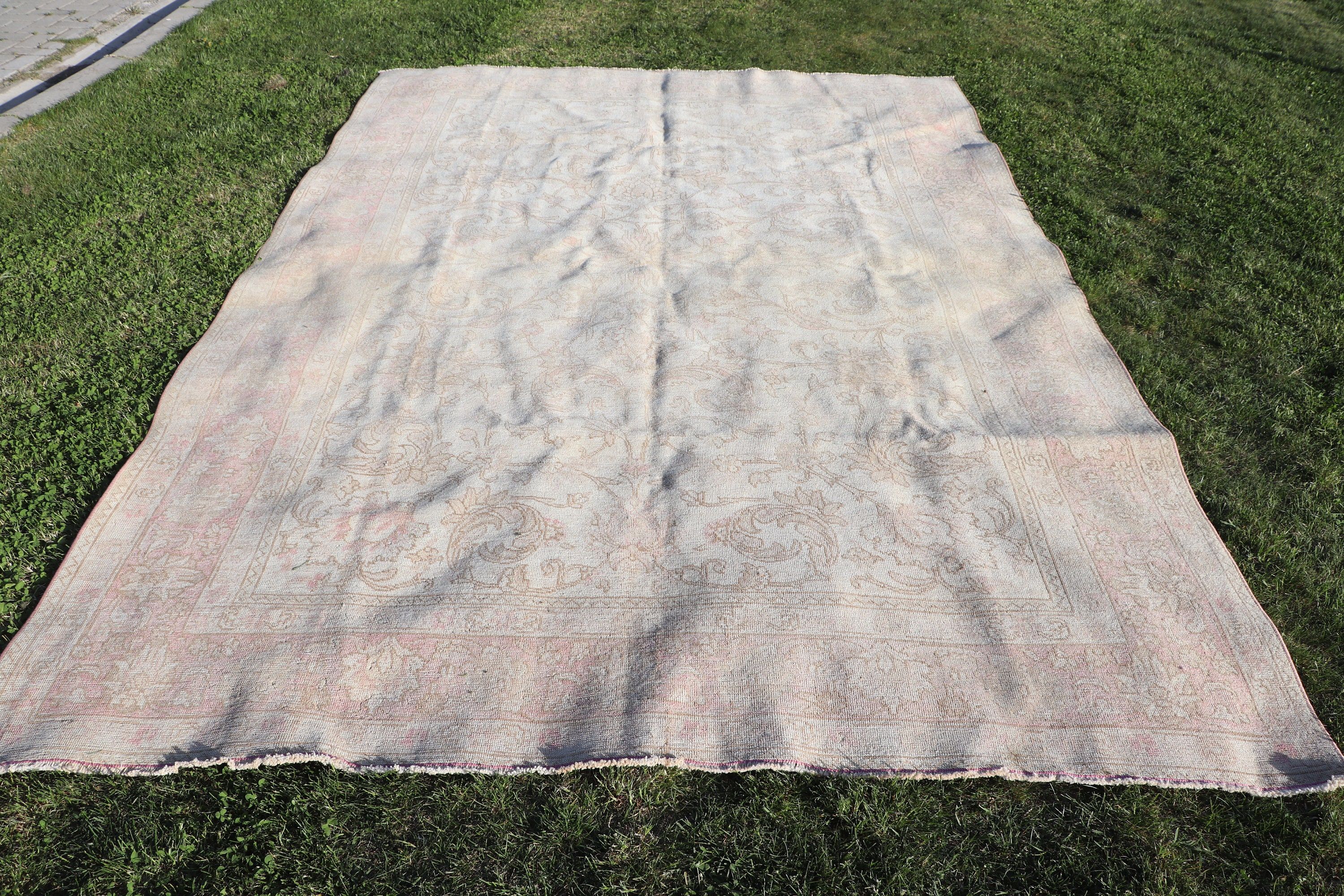 Türk Halıları, Büyük Vintage Halılar, Vintage Halılar, 6,9x10,1 ft Büyük Halılar, Bej Boho Halısı, Anadolu Halıları, Büyük Oushak Halıları, Düz Dokuma Halı