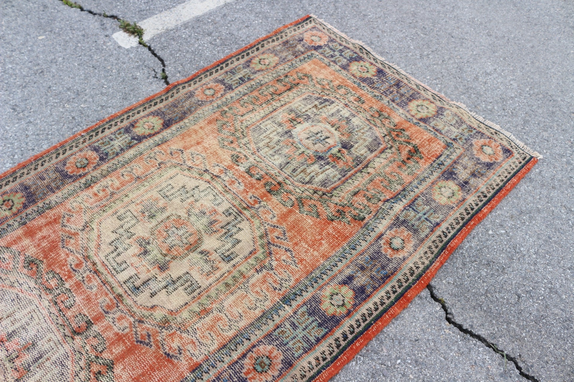 Boho Rug, Stair Rug, 4.1x12.6 ft Runner Rug, Kitchen Rugs, Vintage Rugs, Turkish Rug, Orange Home Decor Rug, Antique Rug