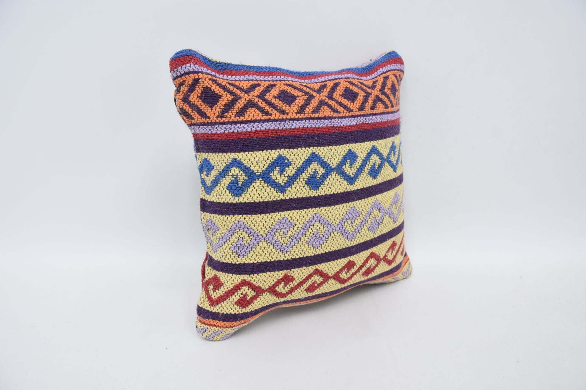 Handmade Kilim Cushion, Home Decor Pillow, Tapestry Pillow, Bohemian Cushion Pillow, Kilim Cushion Sham, 12"x12" Yellow Cushion Cover