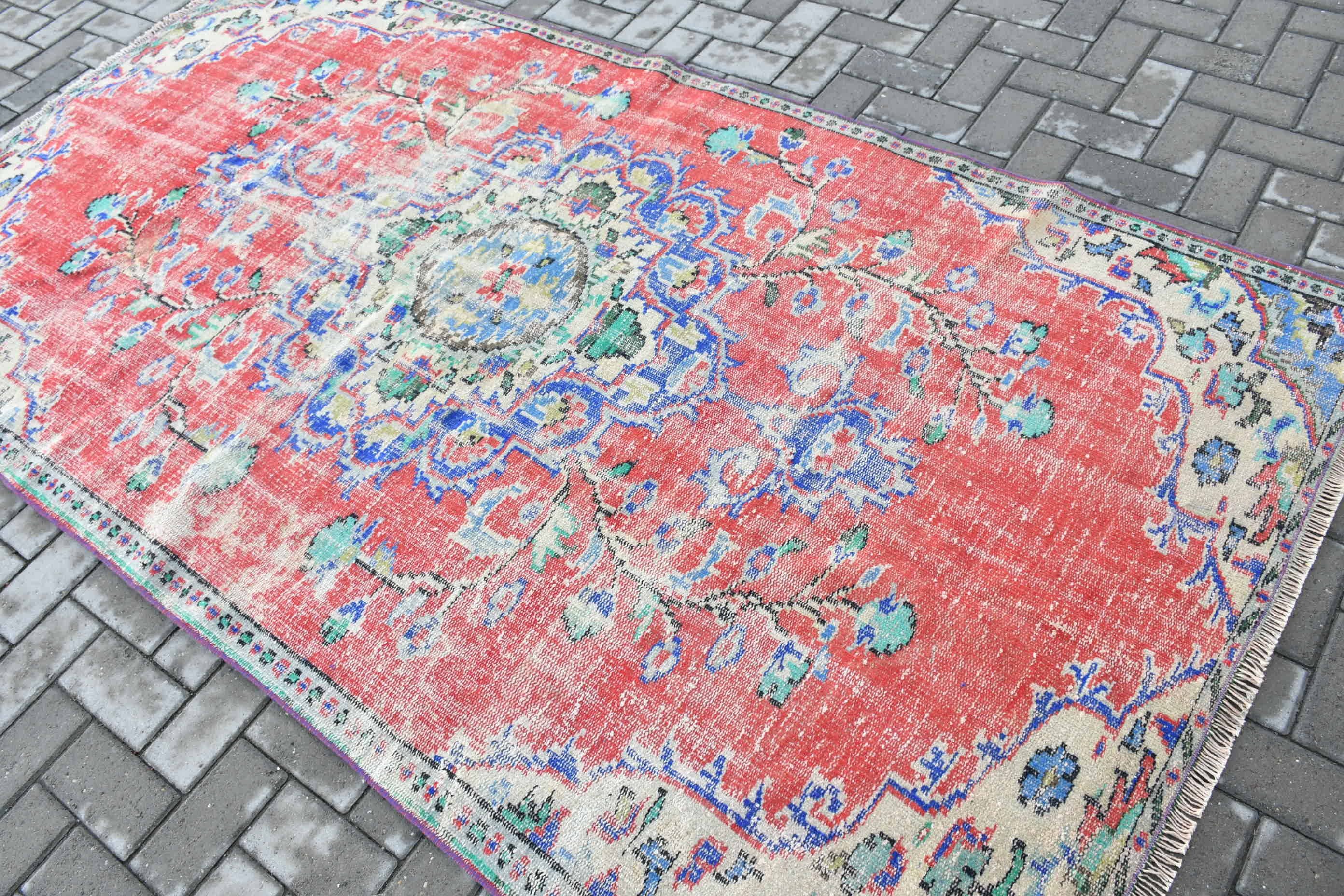 Wool Rug, Bedroom Rugs, Kitchen Rug, Red Oushak Rug, Rugs for Bedroom, 4.7x8.5 ft Area Rug, Vintage Rug, Turkish Rug, Floor Rug, Pale Rug