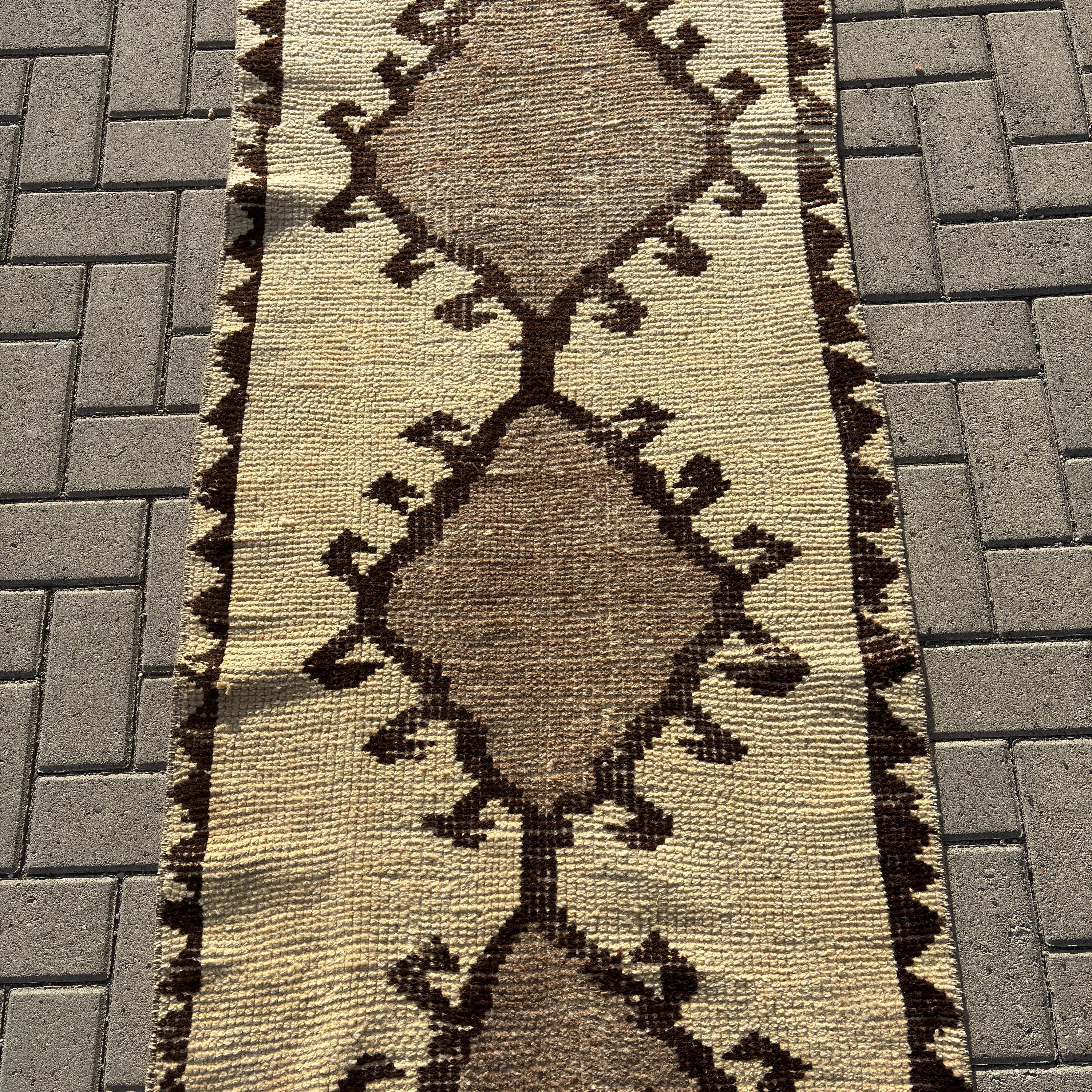 2.6x11.3 ft Runner Rug, Kitchen Rug, Turkish Rug, Office Rugs, Hallway Rugs, Beige Bedroom Rug, Rugs for Hallway, Neutral Rugs, Vintage Rug