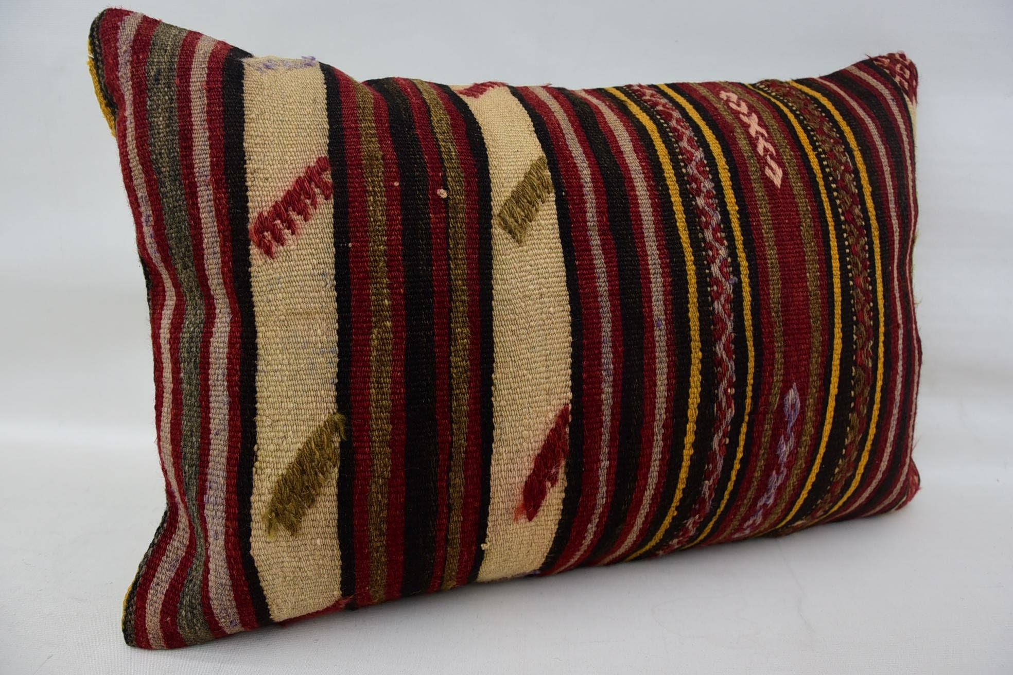 Interior Designer Pillow, Art Deco Pillow Sham, Vintage Kilim Throw Pillow, 16"x24" Red Cushion Case, Boho Pillow Sham Cover