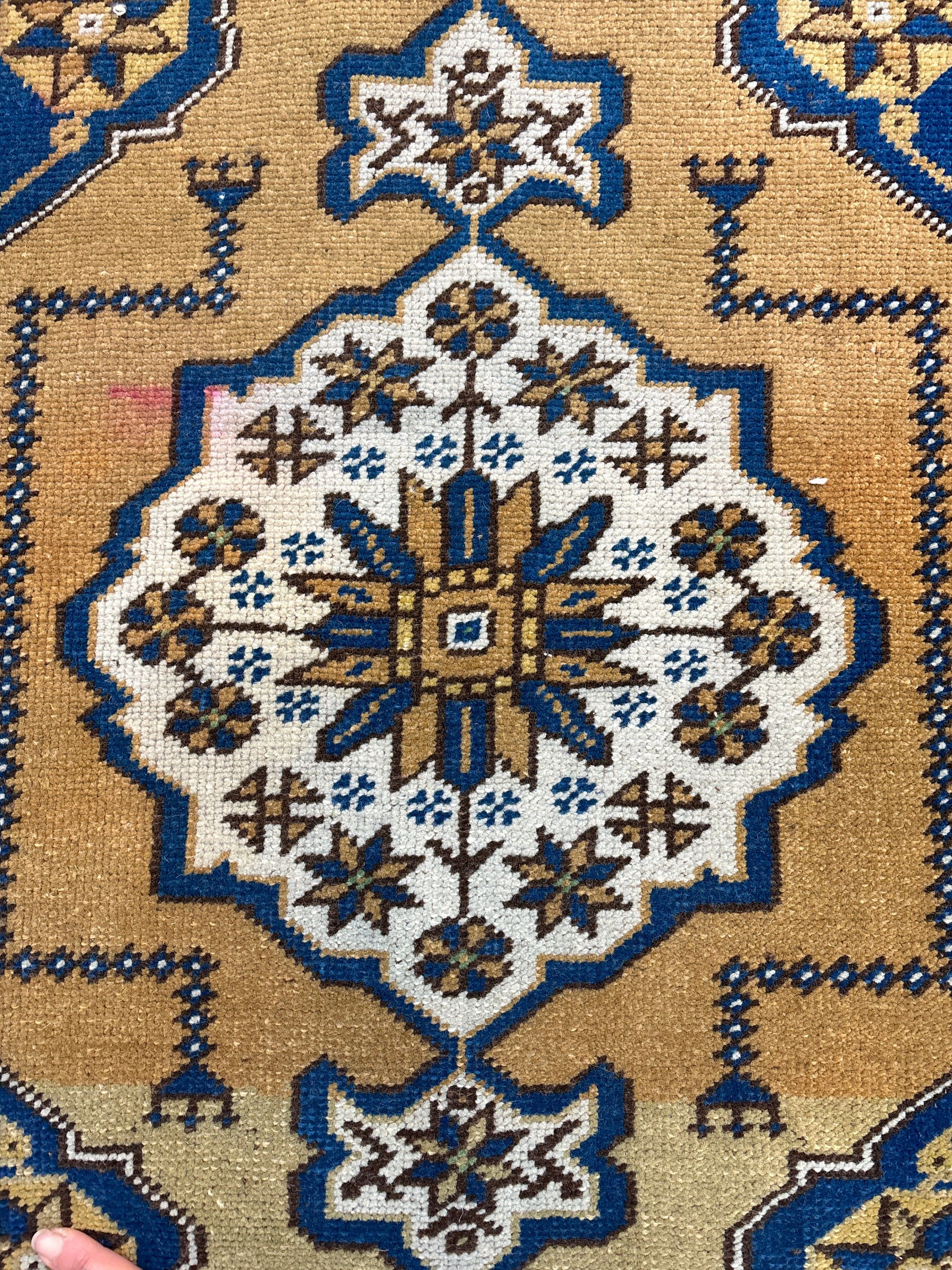 Küçük Boho Halı, Vintage Halılar, Giriş Halıları, Sarı Soğuk Halı, Yün Halılar, Mutfak Halısı, Türk Halıları, Banyo Halıları, 1,9x3,7 ft Küçük Halı