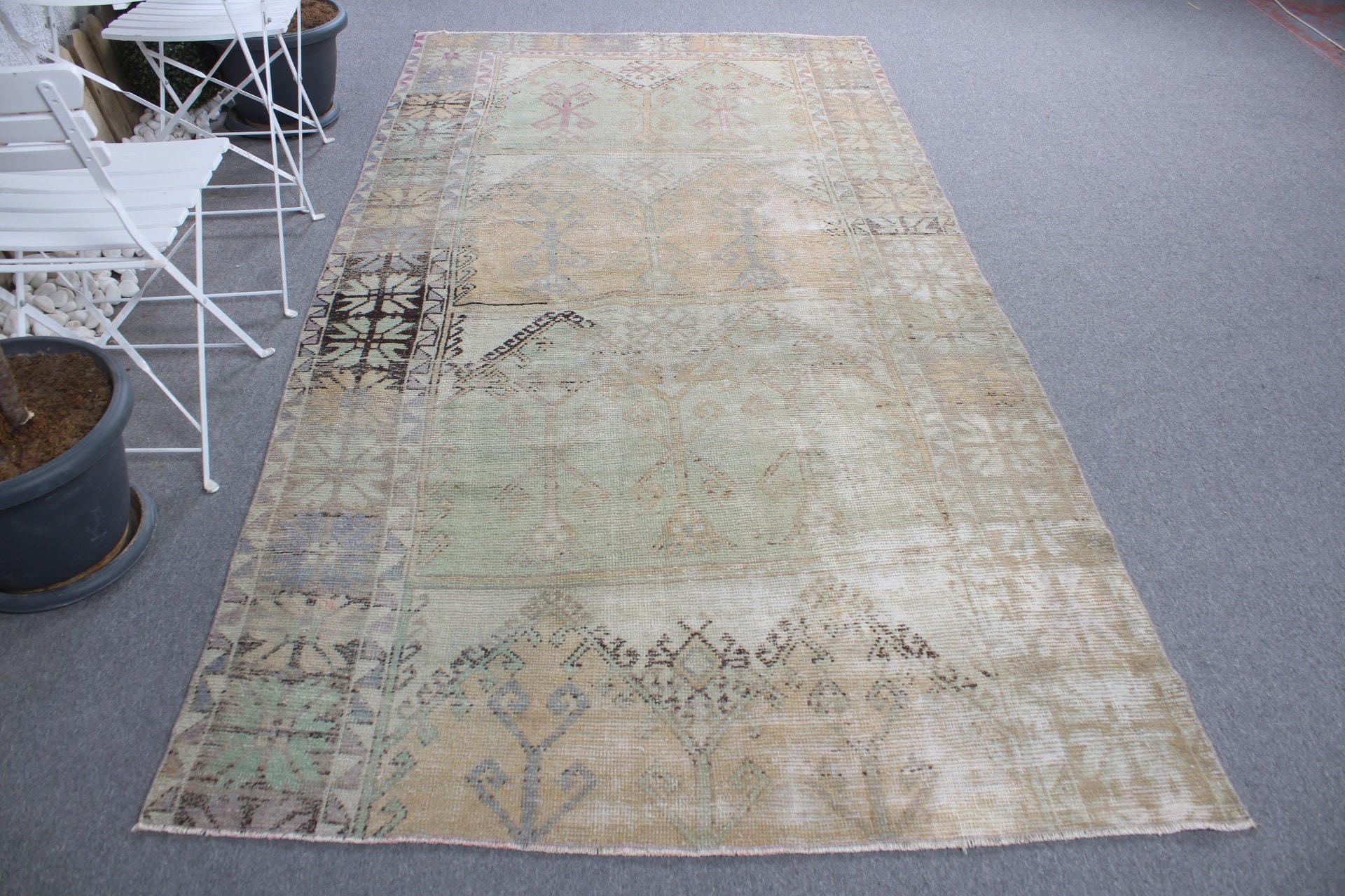 Turkish Rugs, Living Room Rugs, Natural Rugs, Antique Rug, Green Floor Rug, 5x9.9 ft Large Rug, Dining Room Rug, Moroccan Rug, Vintage Rug