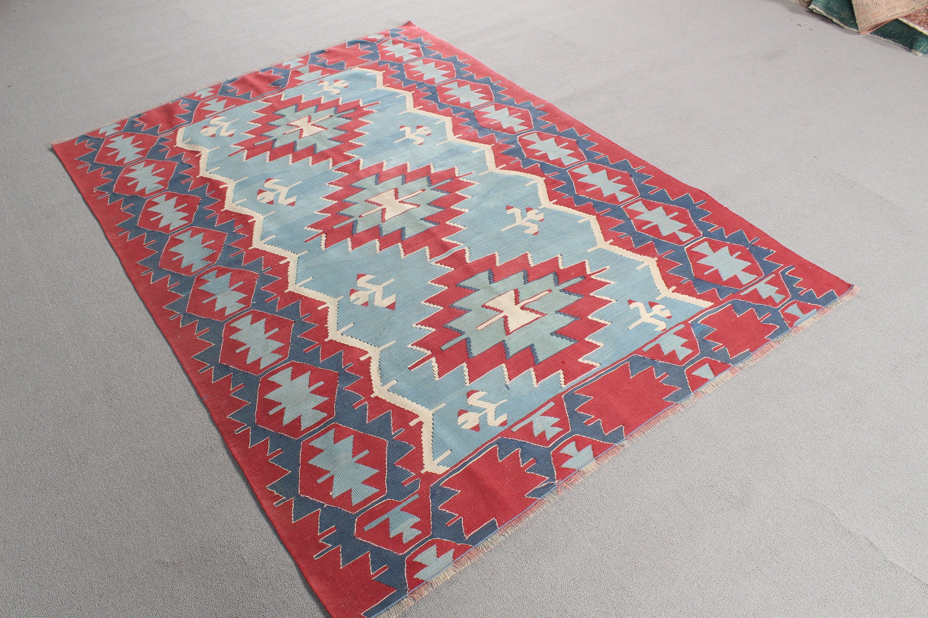 Yemek Odası Halıları, Yatak Odası Halısı, Vintage Halılar, Kırmızı Lüks Halı, Türk Halısı, Oturma Odası Halıları, El Dokuma Halı, Kilim, 4.6x6.7 ft Alan Halıları