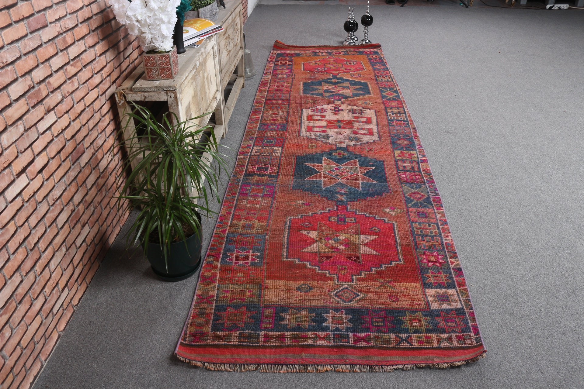 Turkish Rugs, Kitchen Rugs, Muted Rug, Corridor Rug, Orange Home Decor Rugs, Stair Rug, 3.3x11 ft Runner Rugs, Vintage Rug