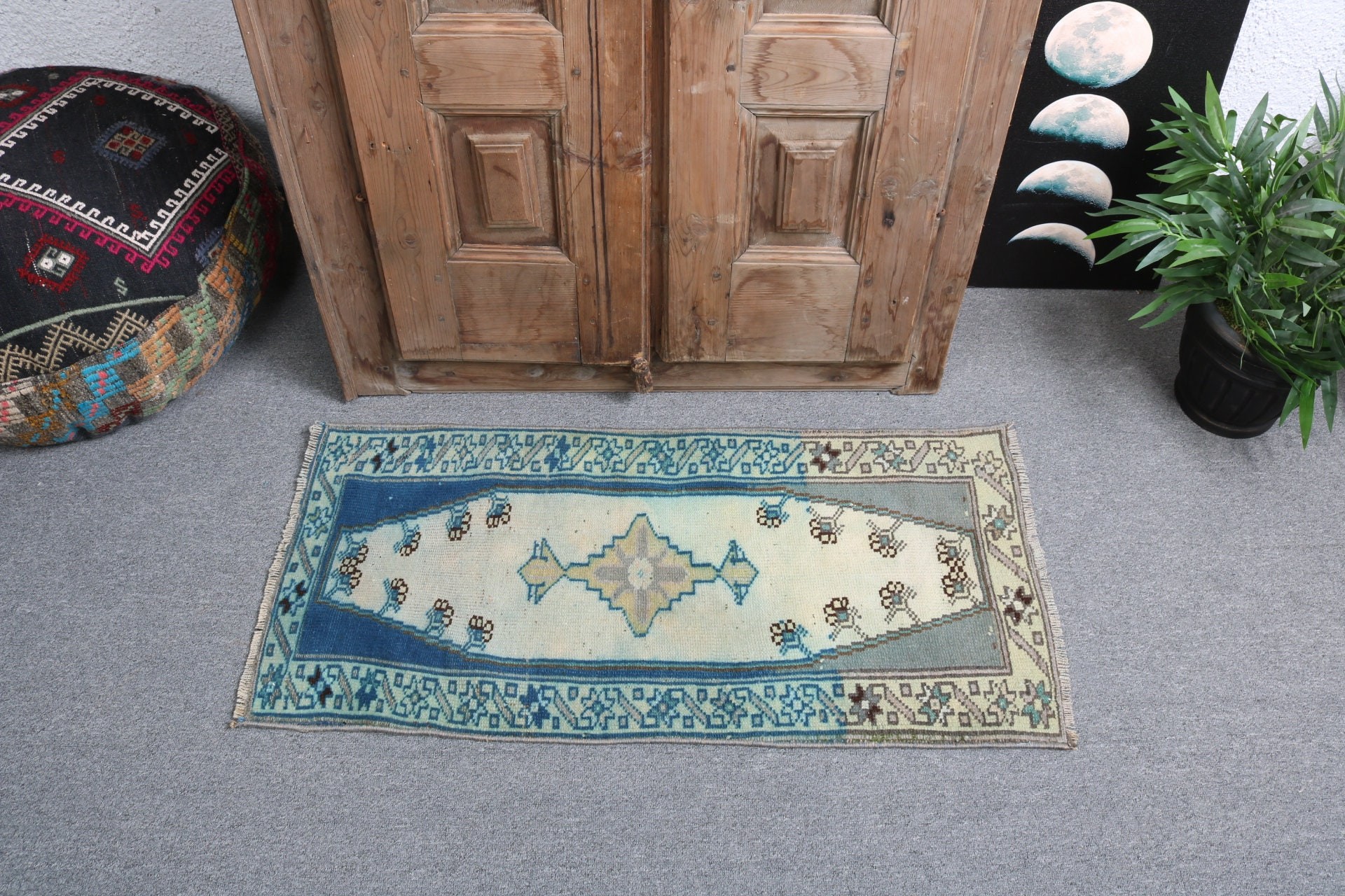 Rugs for Bath, 1.5x3.2 ft Small Rugs, Flatweave Rugs, Oushak Rugs, Car Mat Rug, Green Floor Rug, Door Mat Rugs, Turkish Rugs, Vintage Rugs