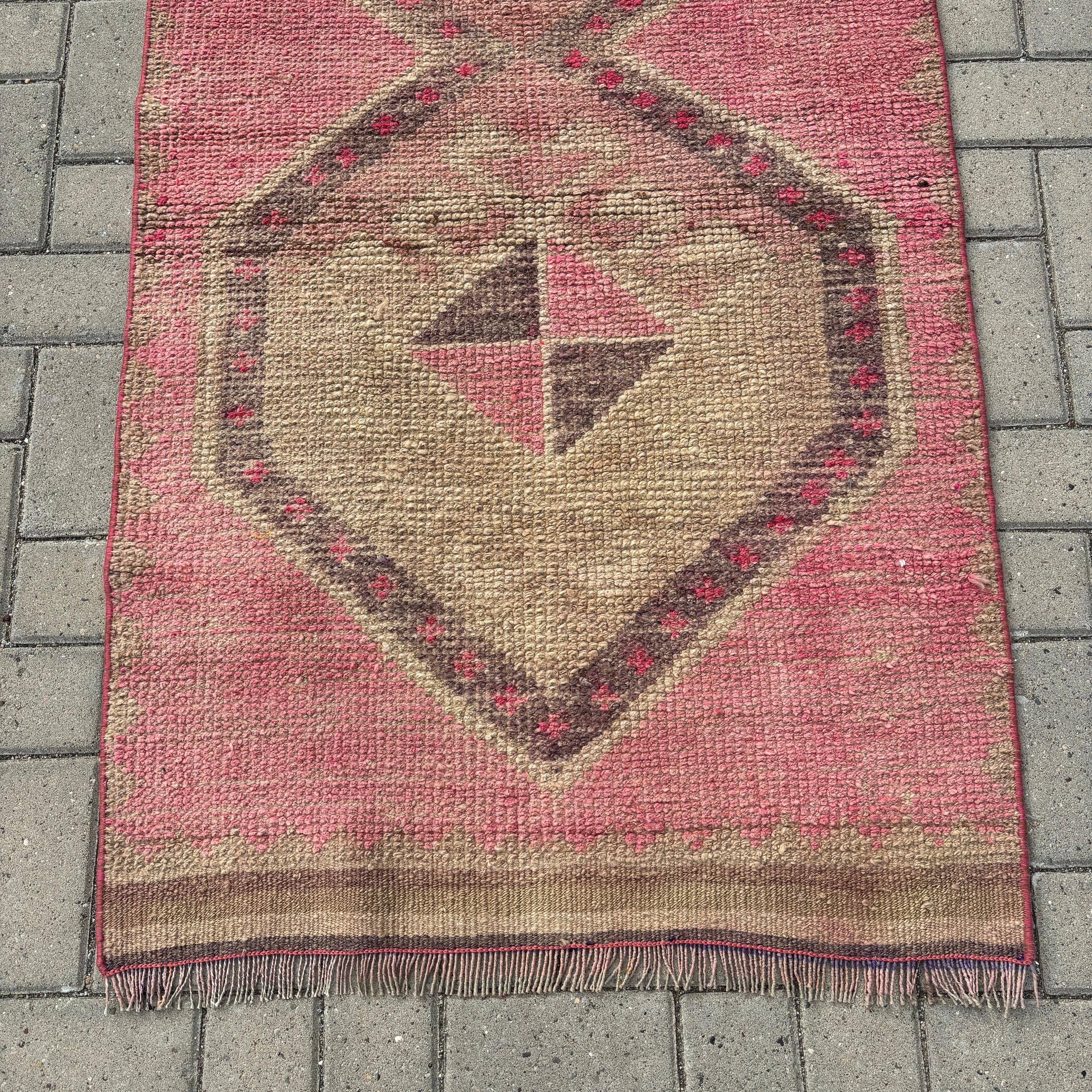 Hallway Rugs, Bedroom Rug, Statement Rug, Pink Floor Rugs, Handmade Rug, 2.8x9.4 ft Runner Rug, Vintage Rug, Rugs for Stair, Turkish Rug