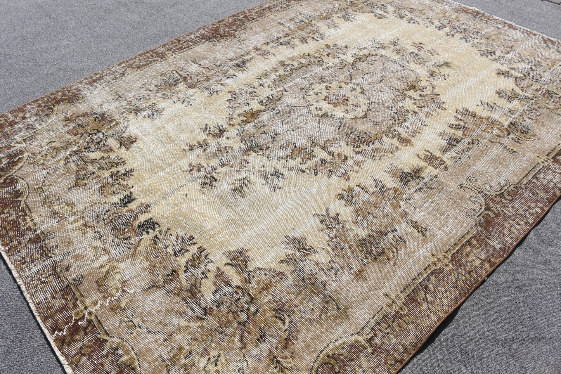 Cool Rugs, Bedroom Rug, Turkish Rug, 6.7x9.3 ft Large Rugs, Eclectic Rug, Dining Room Rug, Beige Floor Rug, Vintage Rug