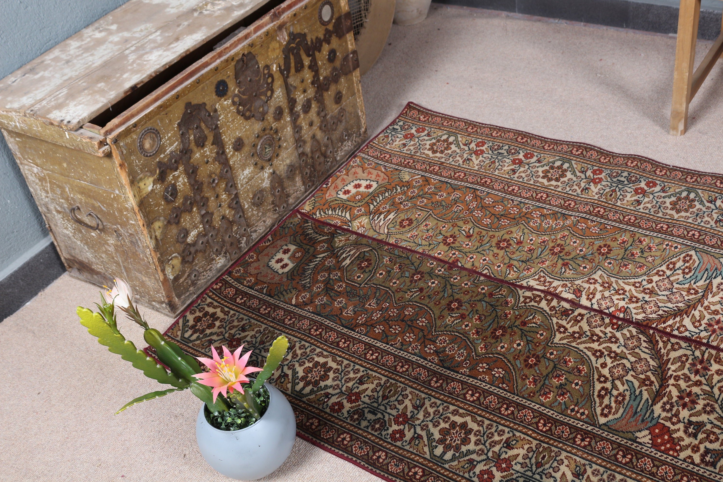 Floor Rug, Door Mat Rug, Rugs for Car Mat, Bathroom Rugs, Vintage Rugs, Kitchen Rugs, Brown Oushak Rug, 3.6x4 ft Small Rugs, Turkish Rug