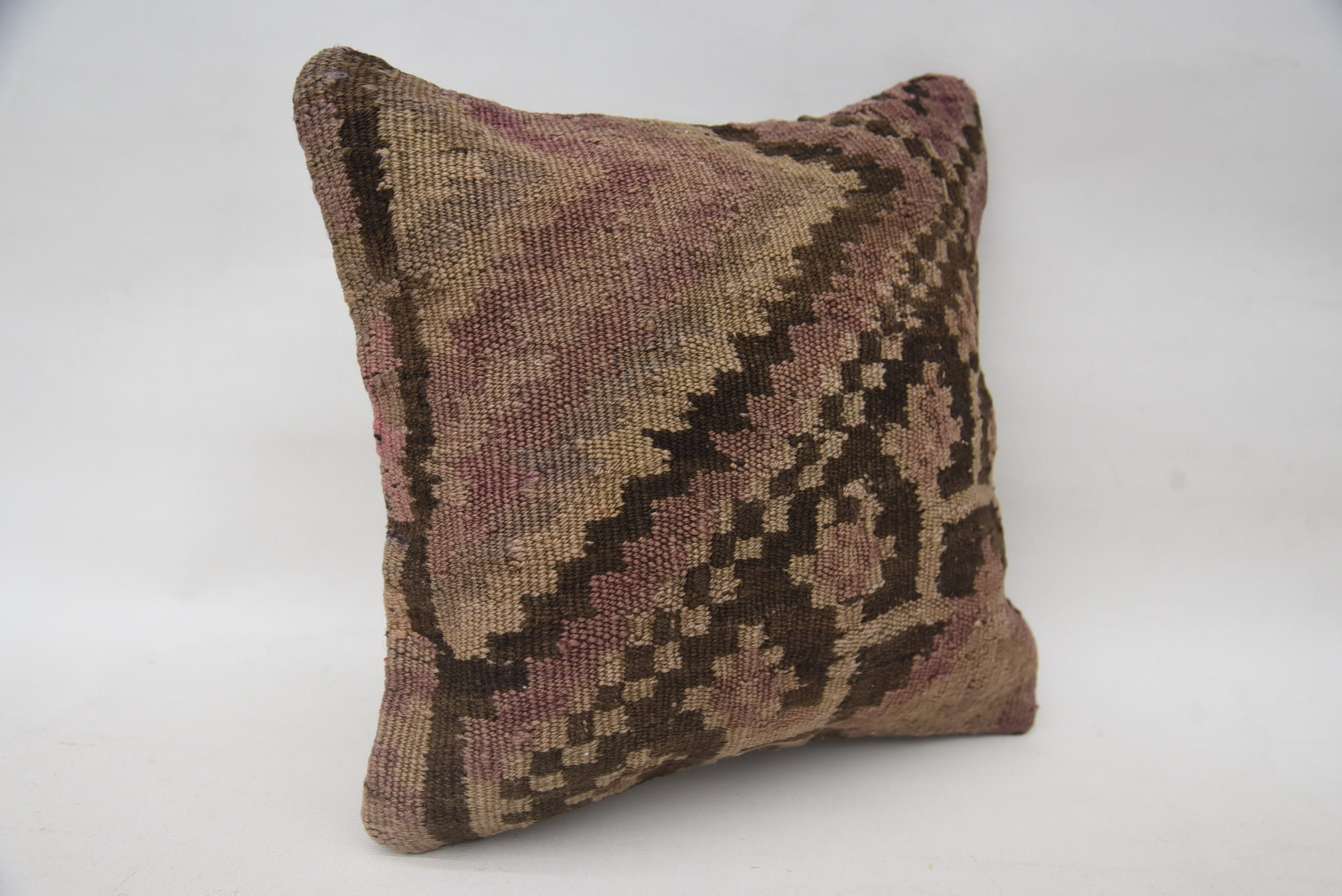 14"x14" Brown Pillow Cover, Vintage Kilim Pillow, Interior Designer Pillow, Turkish Corner Cushion Cover, Gift Pillow