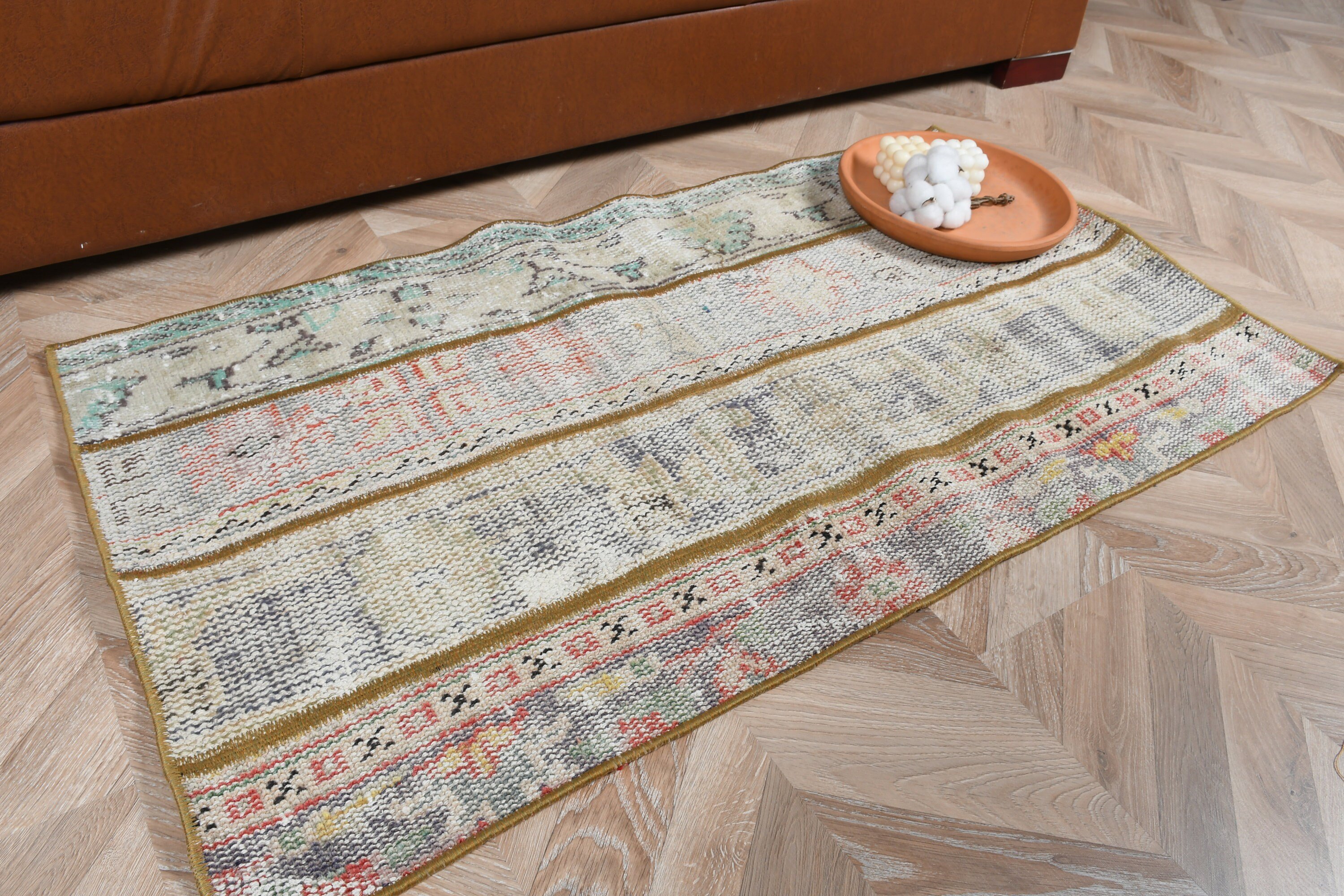 Oushak Rugs, Turkish Rugs, Kitchen Rugs, Beige Oushak Rug, Rugs for Bedroom, 2.2x3.9 ft Small Rugs, Vintage Rugs, Entry Rug