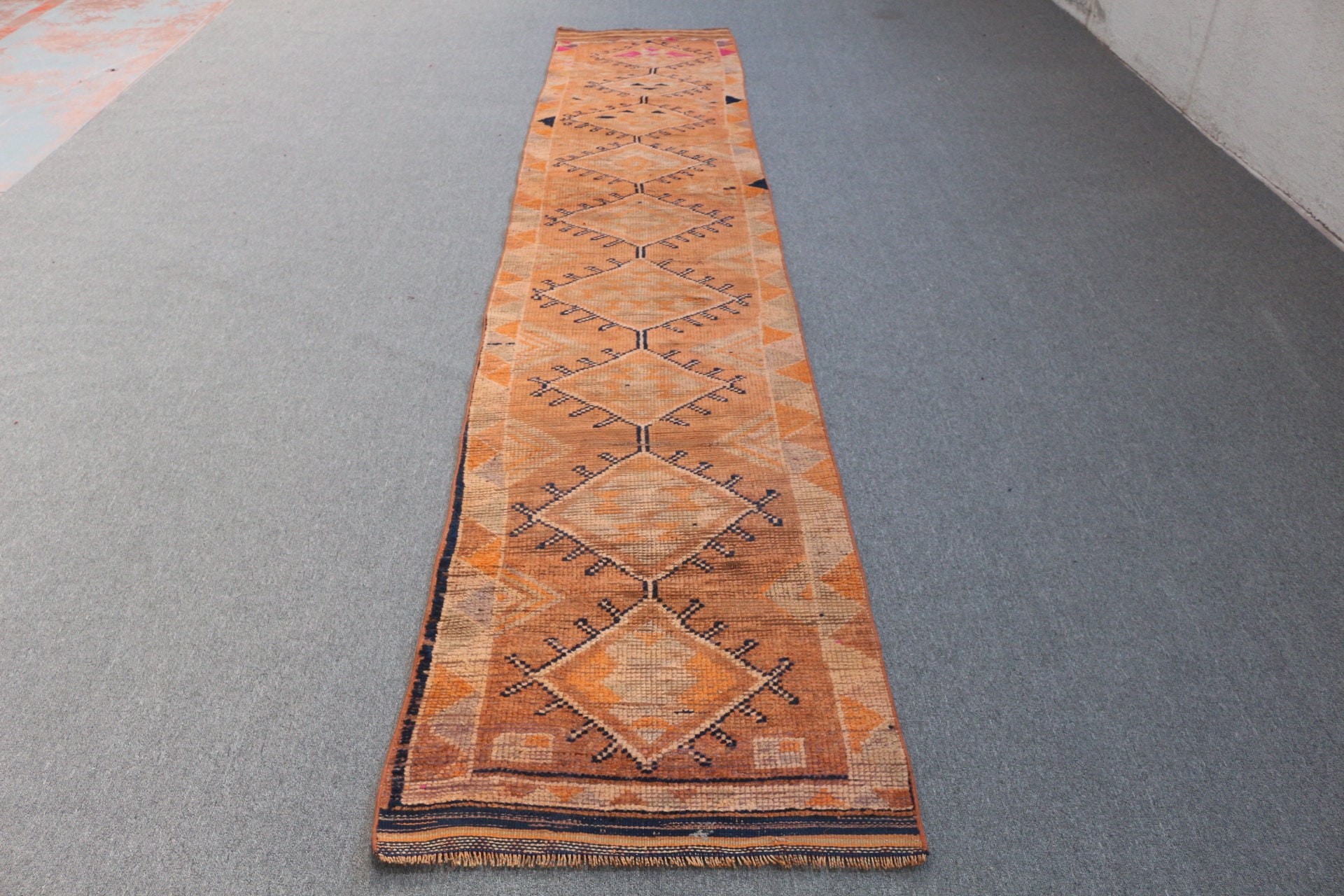 Orange  2.5x13.2 ft Runner Rug, Turkish Rug, Antique Rug, Stair Rugs, Vintage Rugs, Rugs for Stair, Retro Rugs