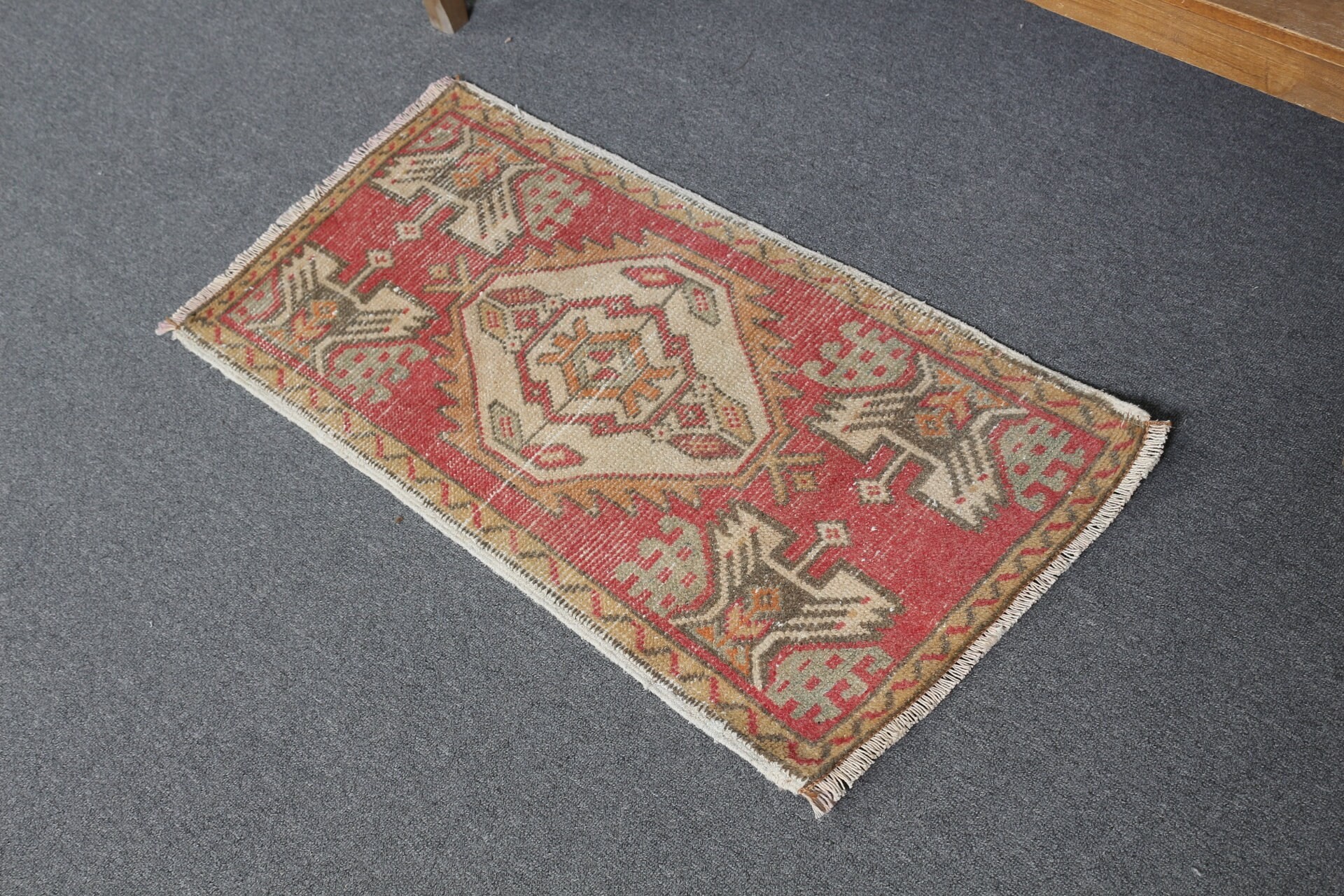 Bathroom Rugs, Turkish Rug, 1.5x3.1 ft Small Rugs, Wall Hanging Rug, Red Cool Rug, Hand Knotted Rug, Oushak Rug, Vintage Rug, Floor Rug