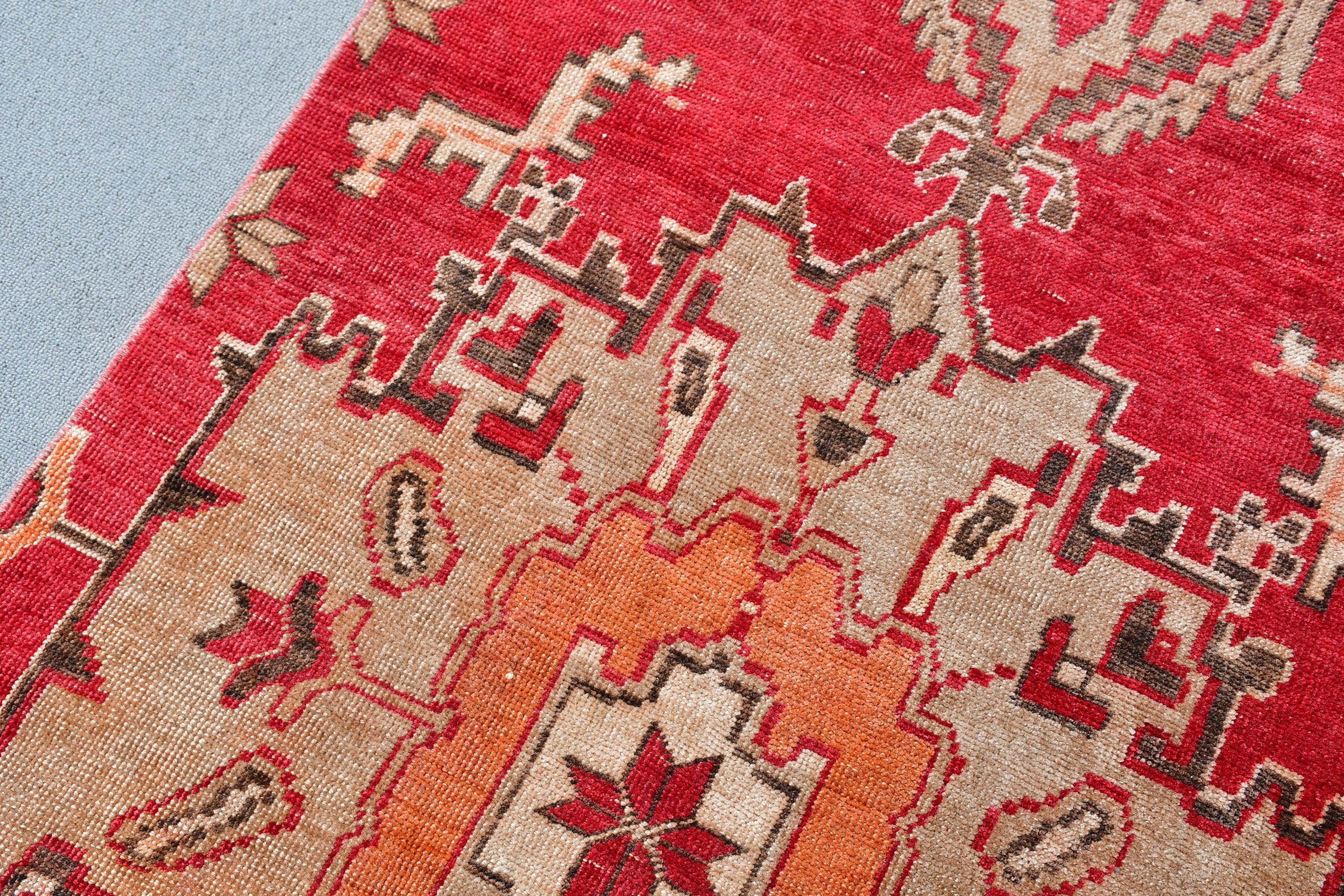 Oushak Rug, Red  3x11 ft Runner Rug, Corridor Rugs, Hallway Rug, Wool Rugs, Rugs for Runner, Turkish Rug, Vintage Rug