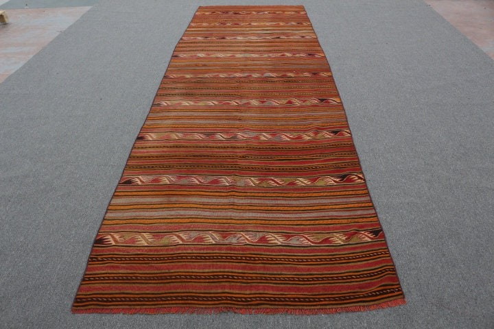 Home Decor Rug, Vintage Rugs, 4.1x12.6 ft Runner Rug, Corridor Rug, Kitchen Rug, Red Bedroom Rugs, Office Rug, Kilim, Turkish Rug, Cool Rug