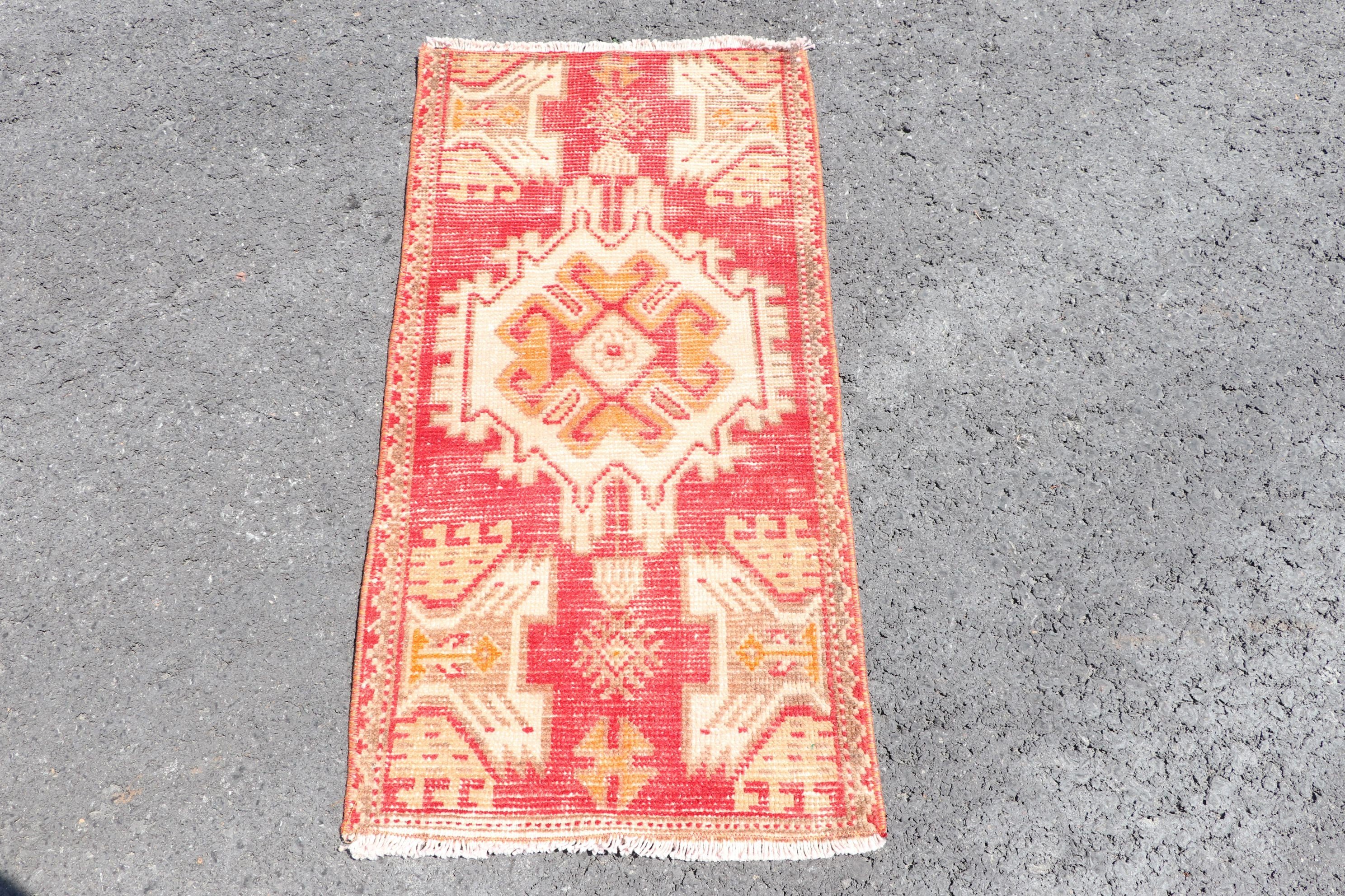 1.4x2.8 ft Small Rugs, Red Kitchen Rug, Turkish Rug, Oriental Rug, Dorm Rugs, Car Mat Rugs, Anatolian Rug, Vintage Rug, Door Mat Rug