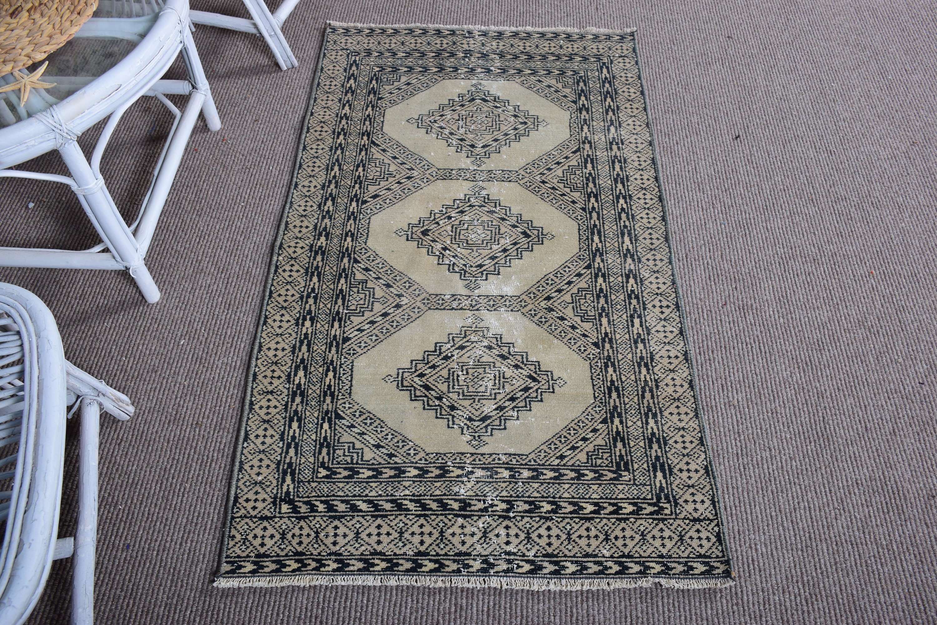 Floor Rug, 2.5x4.4 ft Small Rug, Turkish Rugs, Small Vintage Rug, Wool Rug, Vintage Rugs, Bathroom Rug, Statement Rug, Black Statement Rug