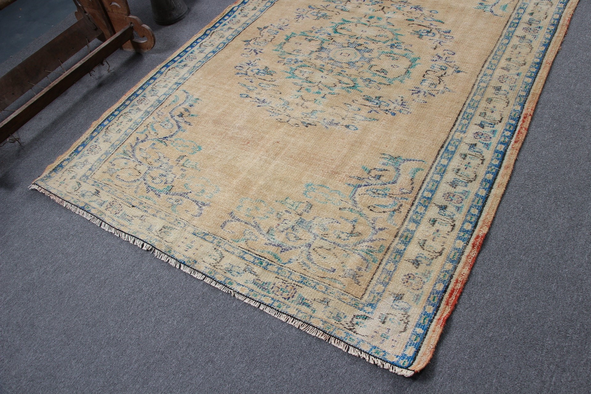 Kahverengi Oushak Halı, 5.4x7.8 ft Büyük Halı, Havalı Halı, Vintage Halılar, Oturma Odası Halıları, Salon Halıları, Türk Halısı, Yatak Odası Halıları, Mutfak Halısı