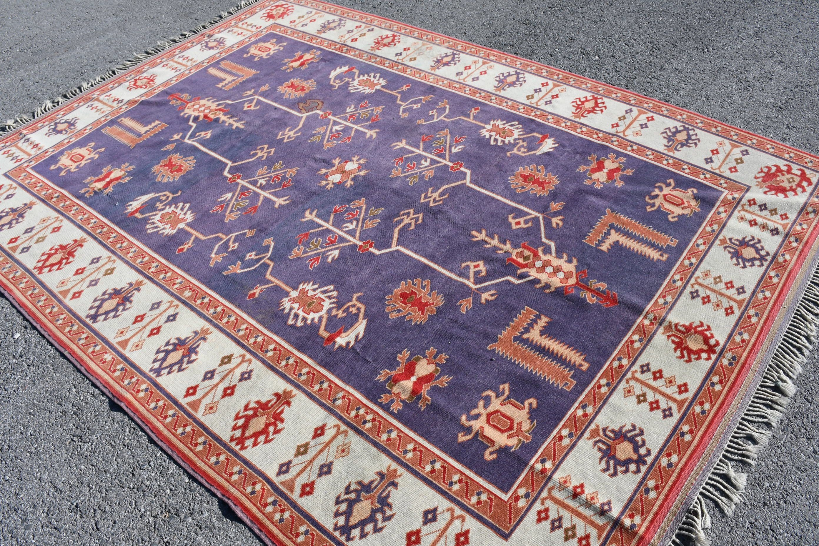 Turkish Rugs, Salon Rug, Vintage Rug, Bedroom Rugs, Wool Rug, Orange Floor Rug, Rugs for Living Room, Antique Rug, 6.4x8.8 ft Large Rug