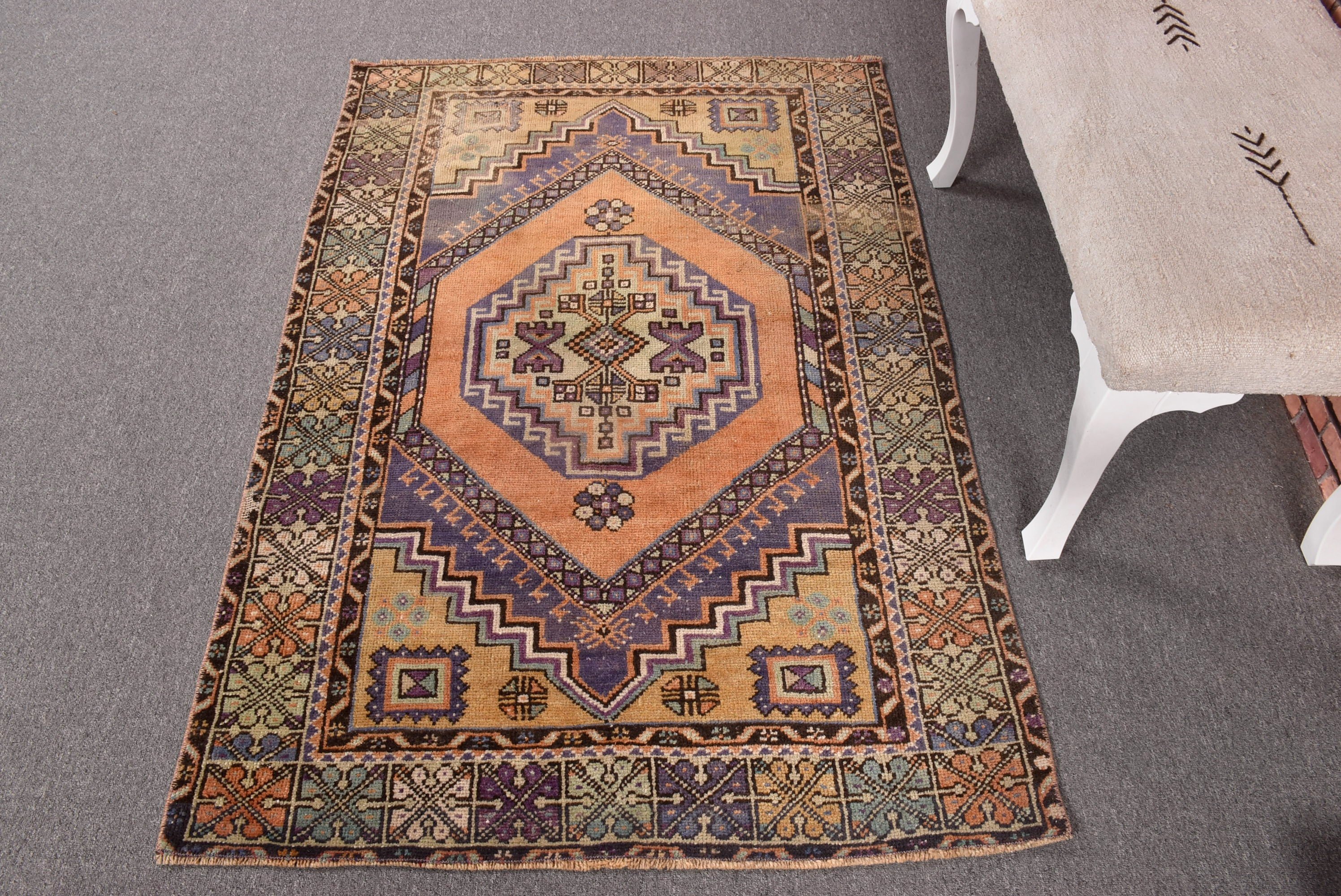 Lüks Halı, 3,5x5,3 ft Aksan Halısı, Vintage Halılar, Türk Halısı, Mor Fas Halısı, Boho Vurgulu Halı, Çocuk Odası Halıları, Düz Dokuma Halı