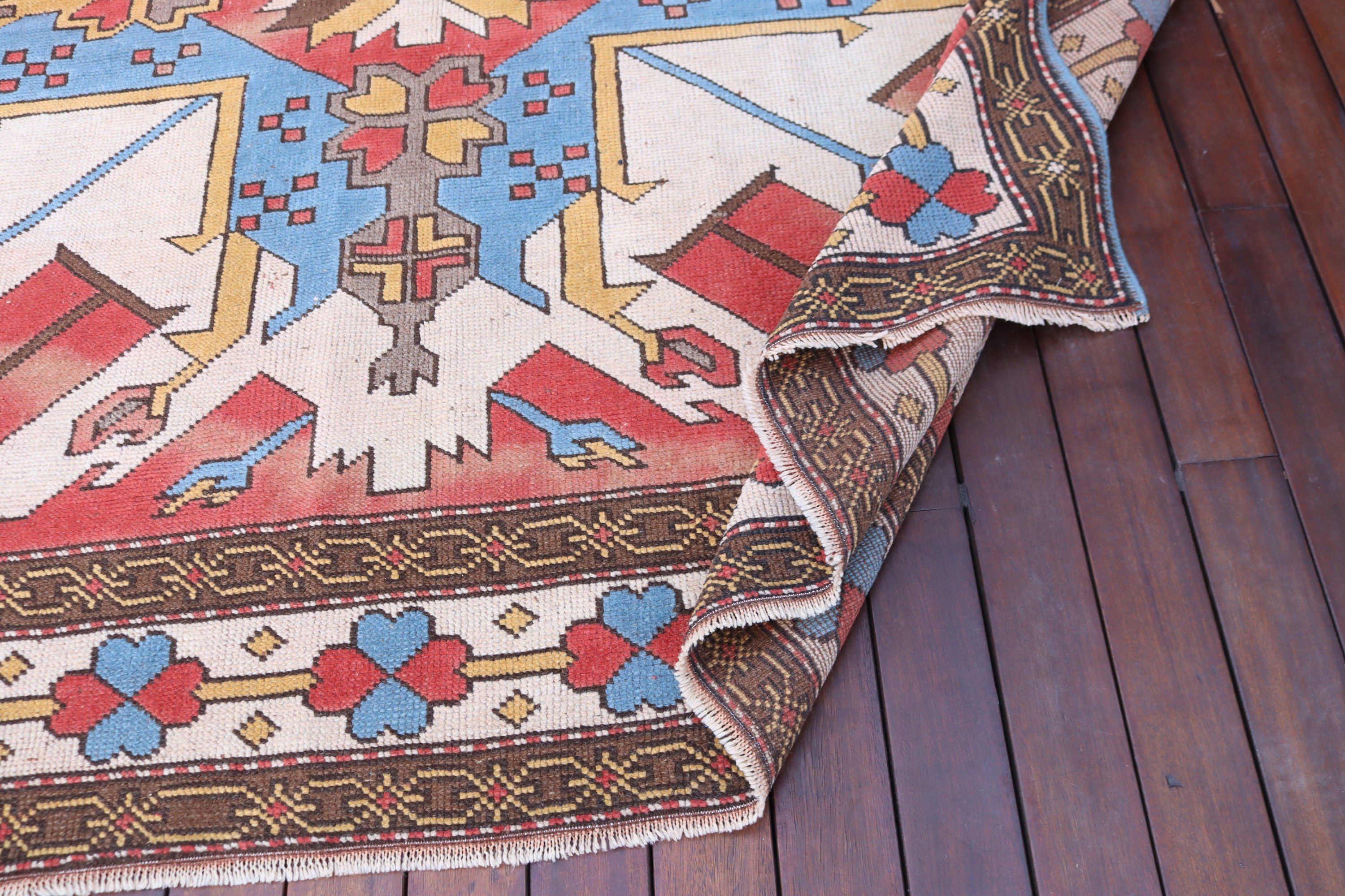 El Dokuma Halı, Vintage Halı, Büyük Boho Halı, 8.1x6.7 ft Büyük Halı, Büyük Oushak Halıları, Kırmızı Lüks Halılar, Türk Halıları