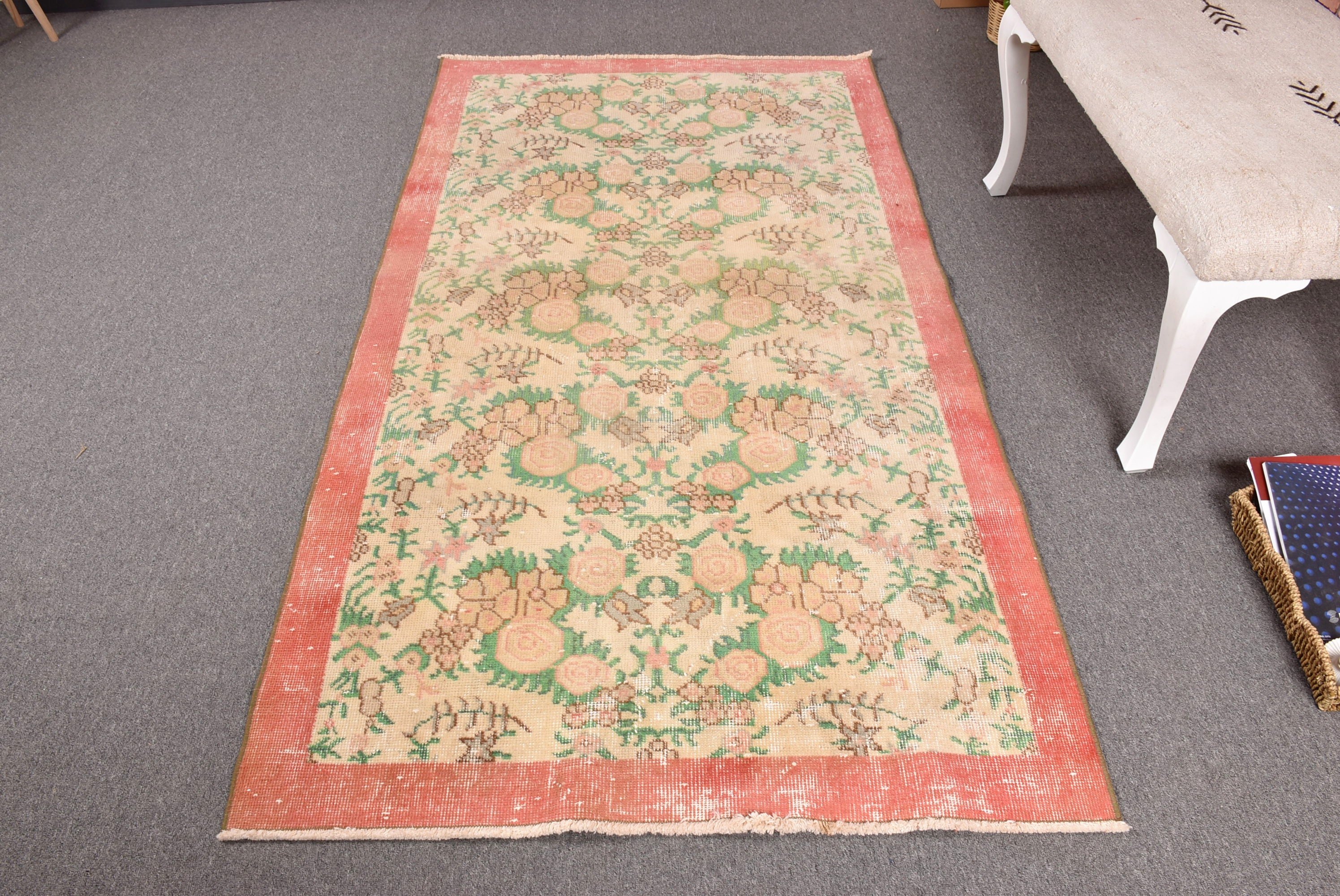 Türk Halıları, Vintage Halılar, Vintage Vurgulu Halılar, Açıklama Halısı, Oryantal Halılar, 3.6x6.6 ft Aksan Halısı, Giriş Halıları, Pembe Oushak Halıları