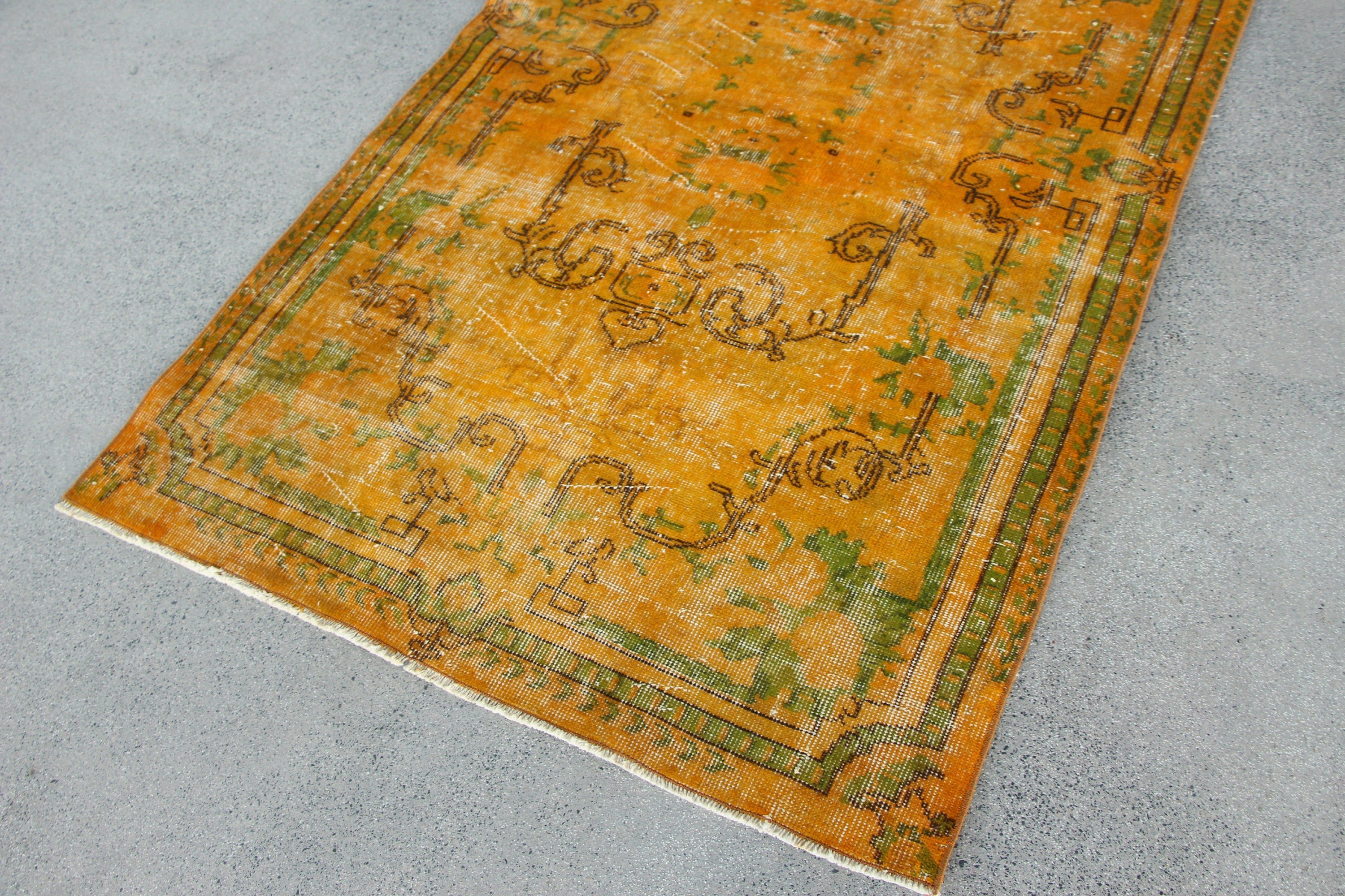 Ev Dekor Halısı, Doğal Halı, Vintage Halı, Türk Halısı, Sarı Oushak Halısı, Yatak Odası Halıları, 3.7x6.5 ft Alan Halısı, Oturma Odası Halısı, Fas Halıları